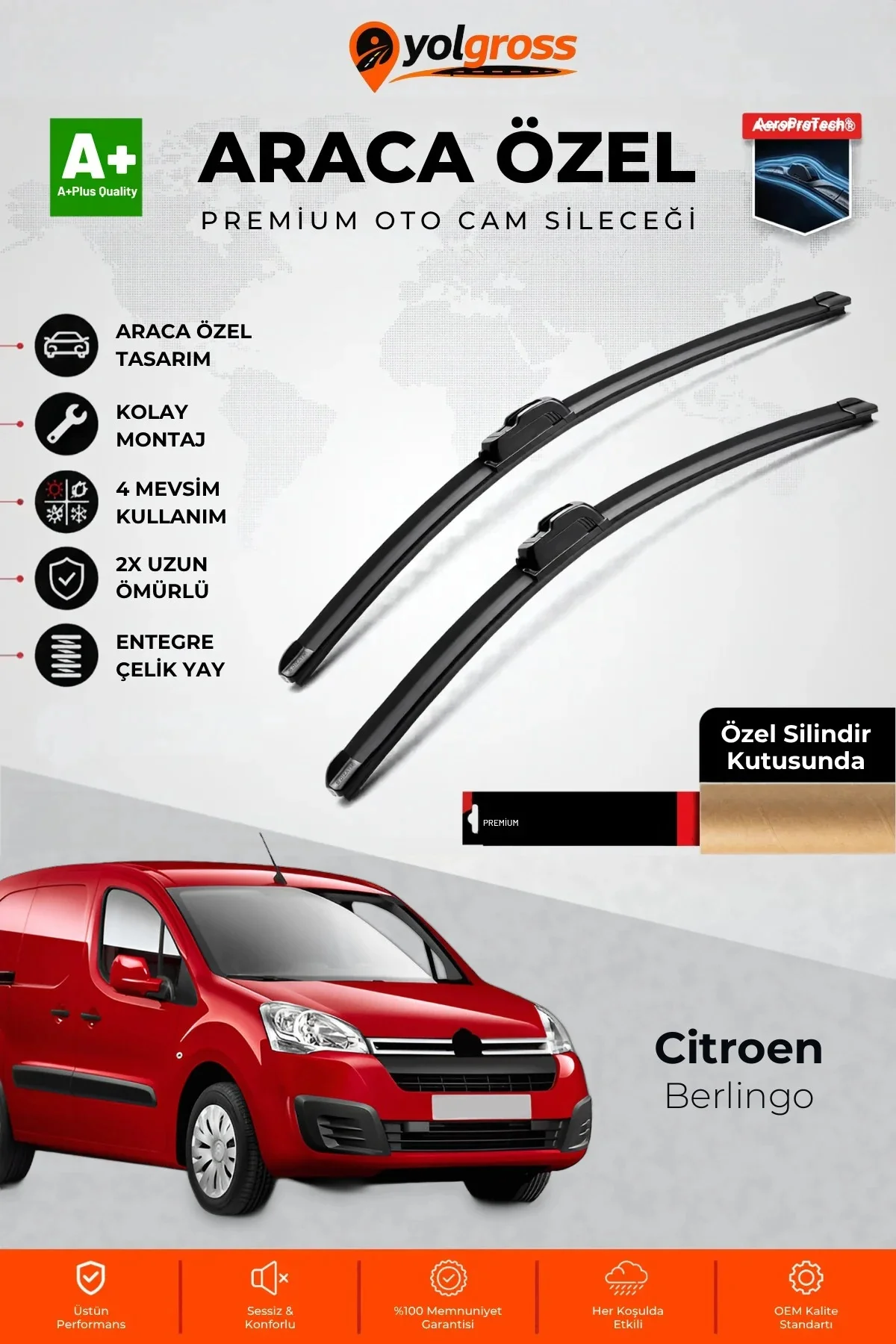 Citroen Berlingo Ön Cam Silecek Seti 2008-2018 Premium Araca Özel 65-38 Cm A+ Kalite Citroen Berlingo Ön Cam Silecek Seti 2008-2018 Premium Araca Özel 65-38 Cm A+ Kalite