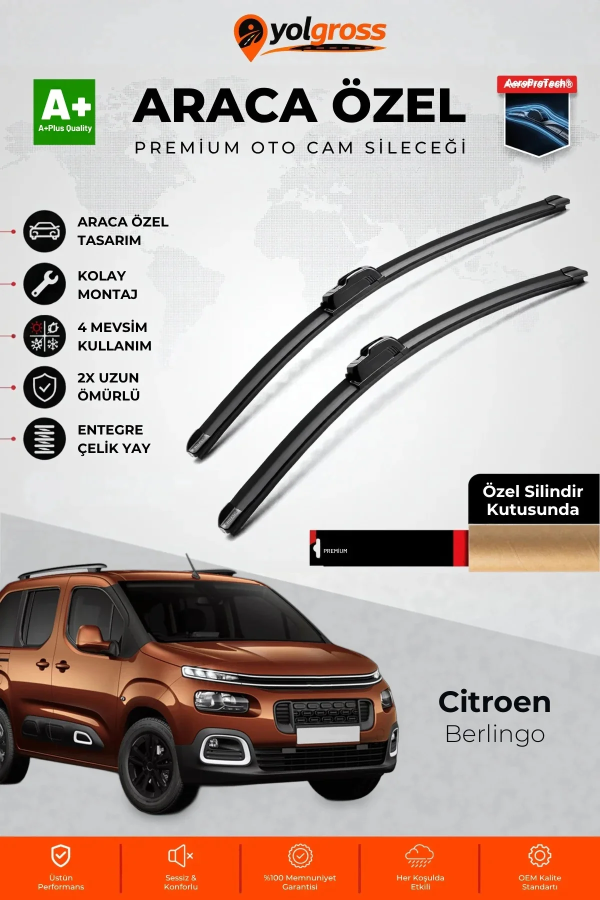 Citroen Berlingo Ön Cam Silecek Seti 2018 Üzeri Premium Araca Özel 65-40 Cm A+ Kalite