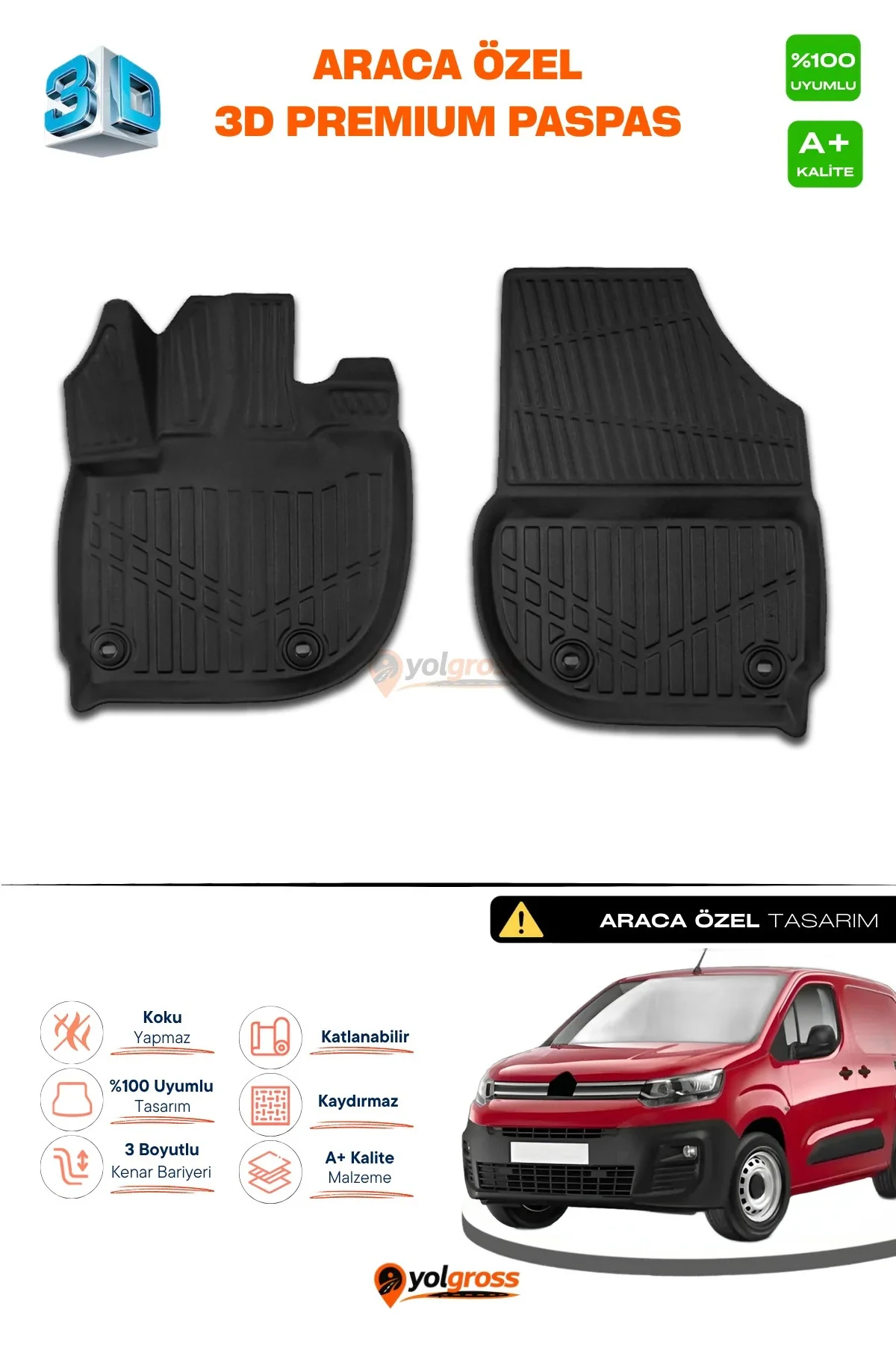 Citroen Berlingo Panelvan 3D Pro Havuzlu Ön 2'li Paspas 2019 Üzeri A+ Kalite