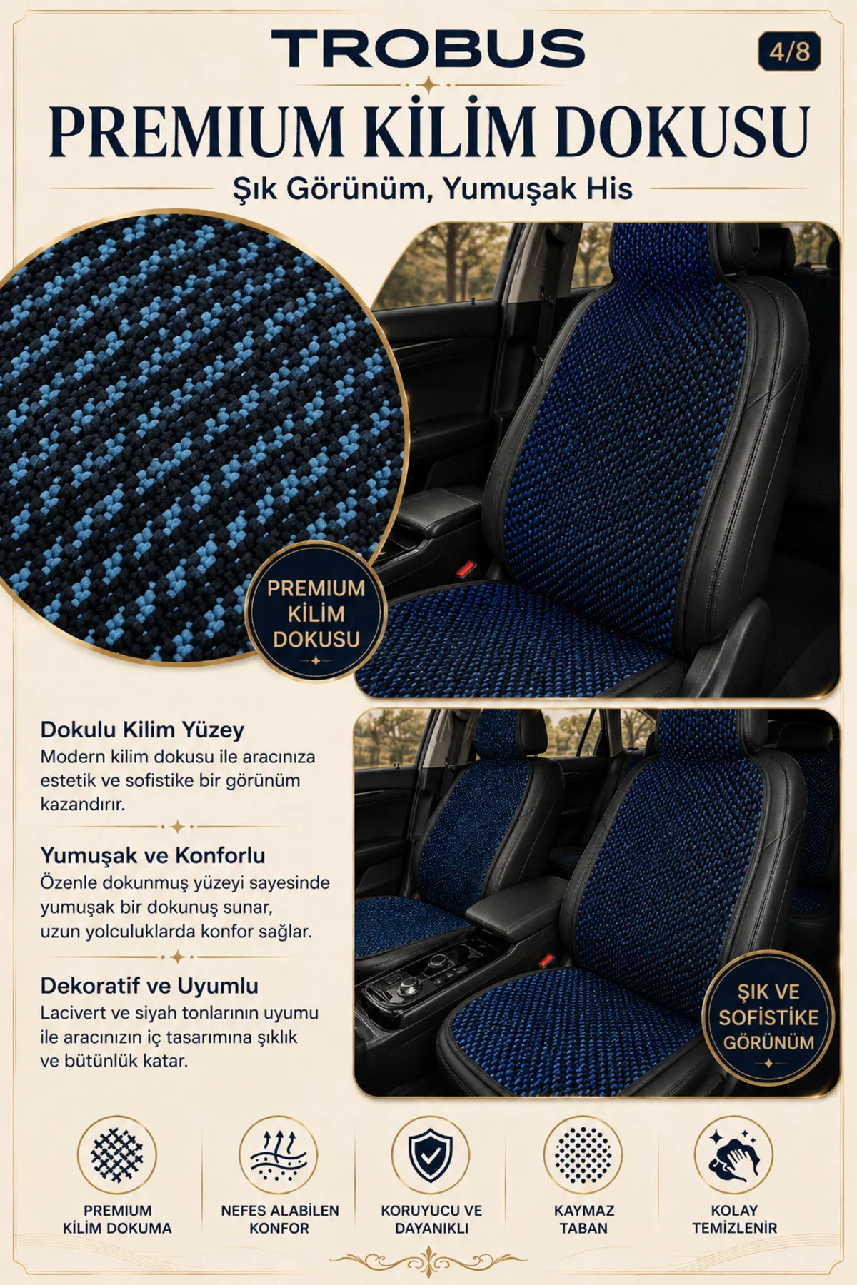 Citroen C-Elysée Access 2012-2017 Premium Örme 5 Parça Koltuk Minderi Siyah - Mavi Fiyatı, Yorumları ve Özellikleri