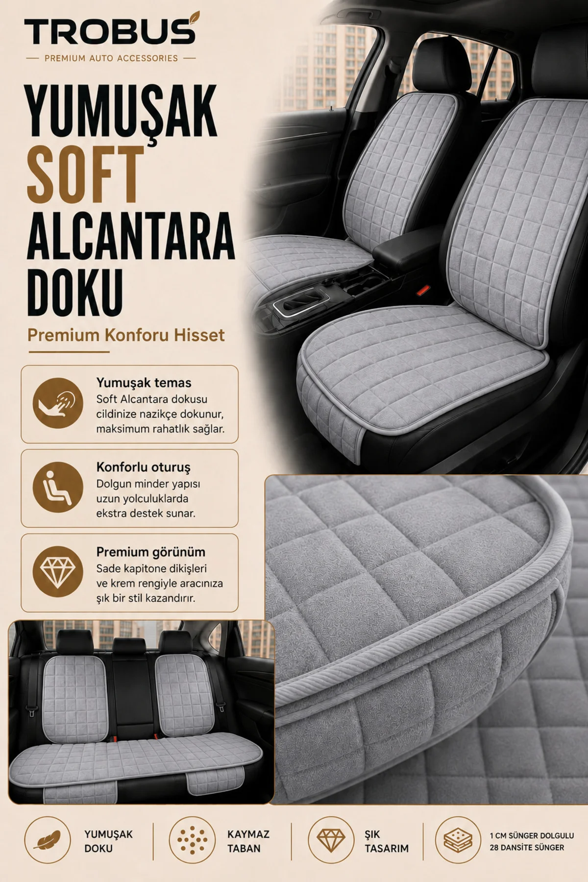 Citroen C-Elysée Access 2012-2017 Soft Alcantara 7'li Oto Koltuk Minderi Gri Fiyatı, Yorumları ve Özellikleri