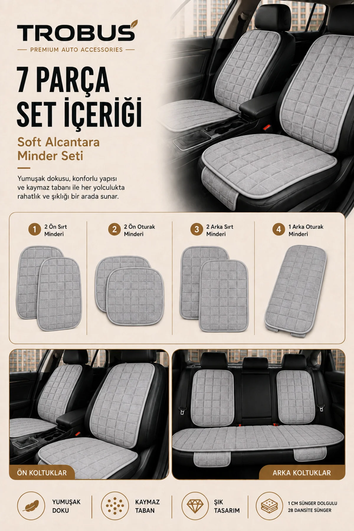 Citroen C-Elysée Access 2012-2017 Soft Alcantara 7'li Oto Koltuk Minderi Gri Fiyatı, Yorumları ve Özellikleri
