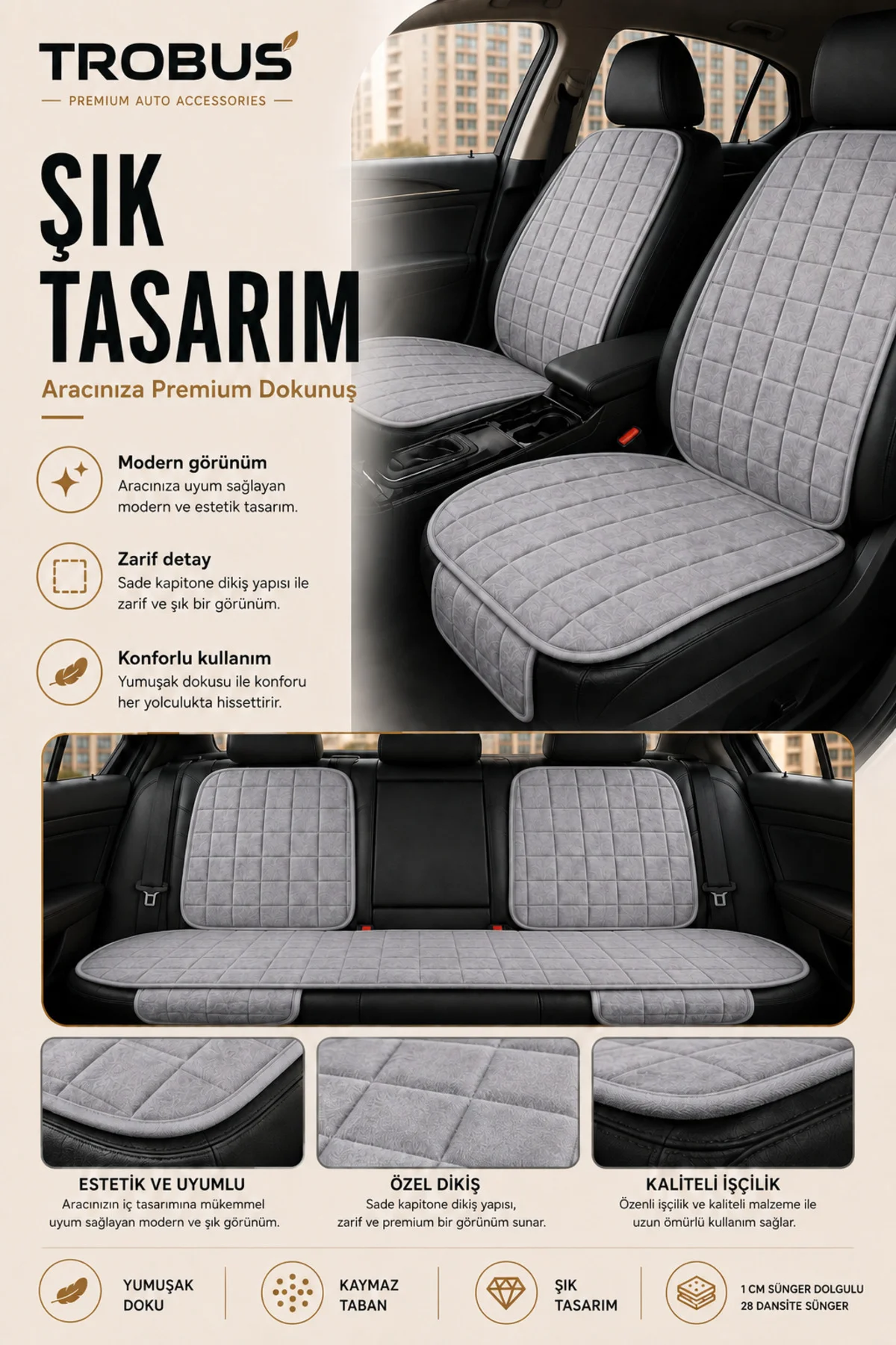 Citroen C-Elysée Access 2012-2017 Soft Alcantara 7'li Oto Koltuk Minderi Gri Fiyatı, Yorumları ve Özellikleri