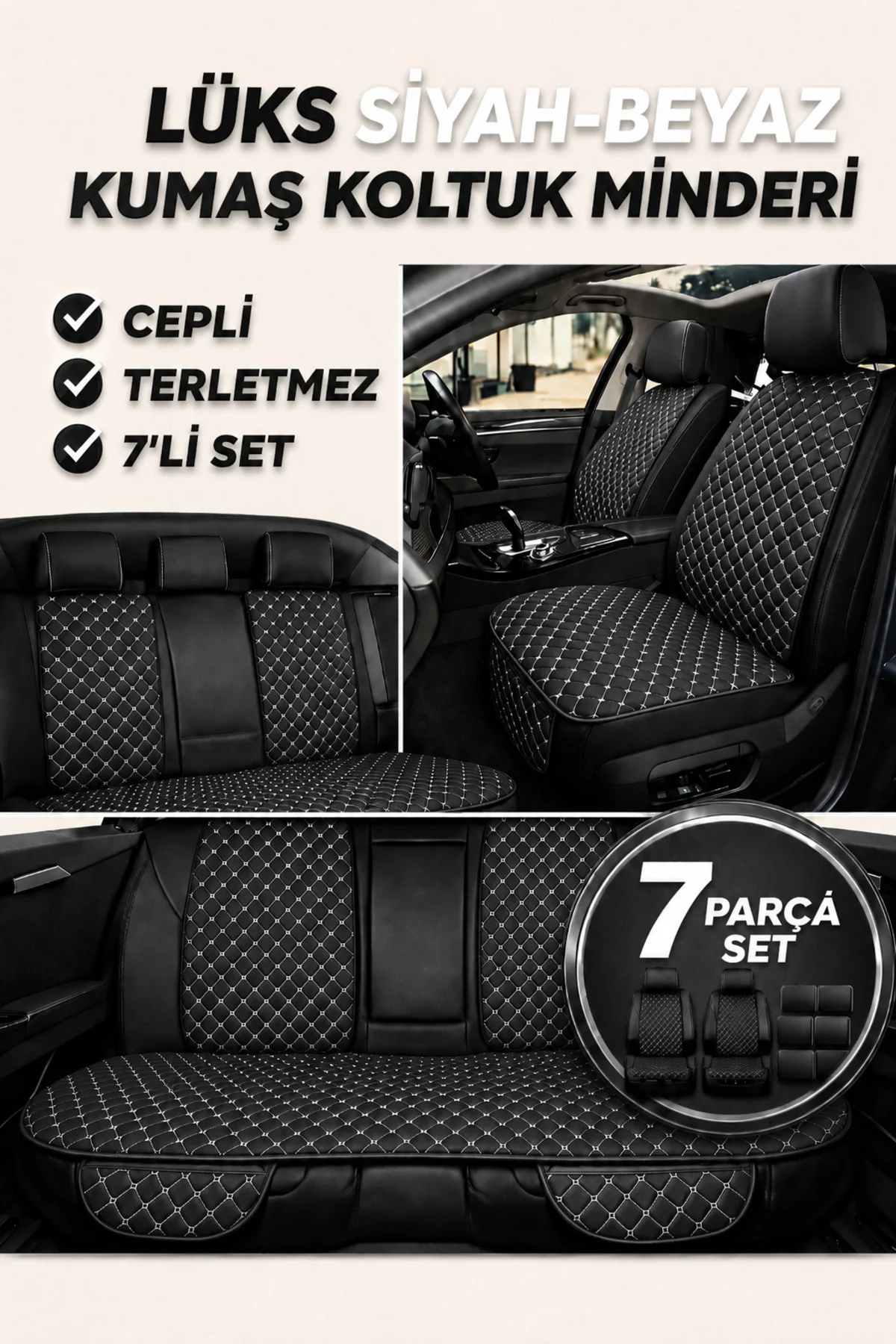 Citroen C-Elysée Alure -Active 2012-2017 7 Parça Kapitone Desen Kumaş Oto Koltuk Minderi Siyah Beyaz Fiyatı, Yorumları ve Özellikleri