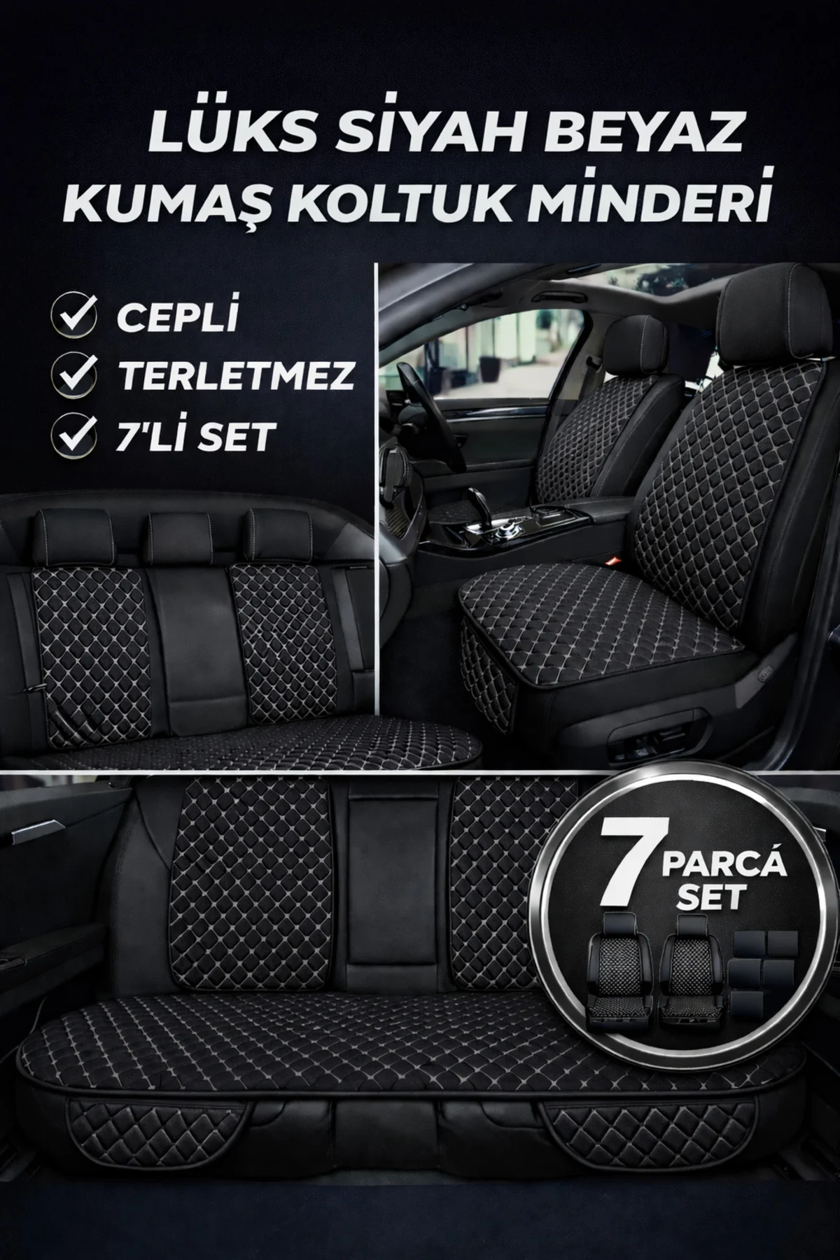 Citroen C-Elysée Alure -Active 2012-2017 7 Parça Kapitone Desen Kumaş Oto Koltuk Minderi Siyah Beyaz Fiyatı, Yorumları ve Özellikleri