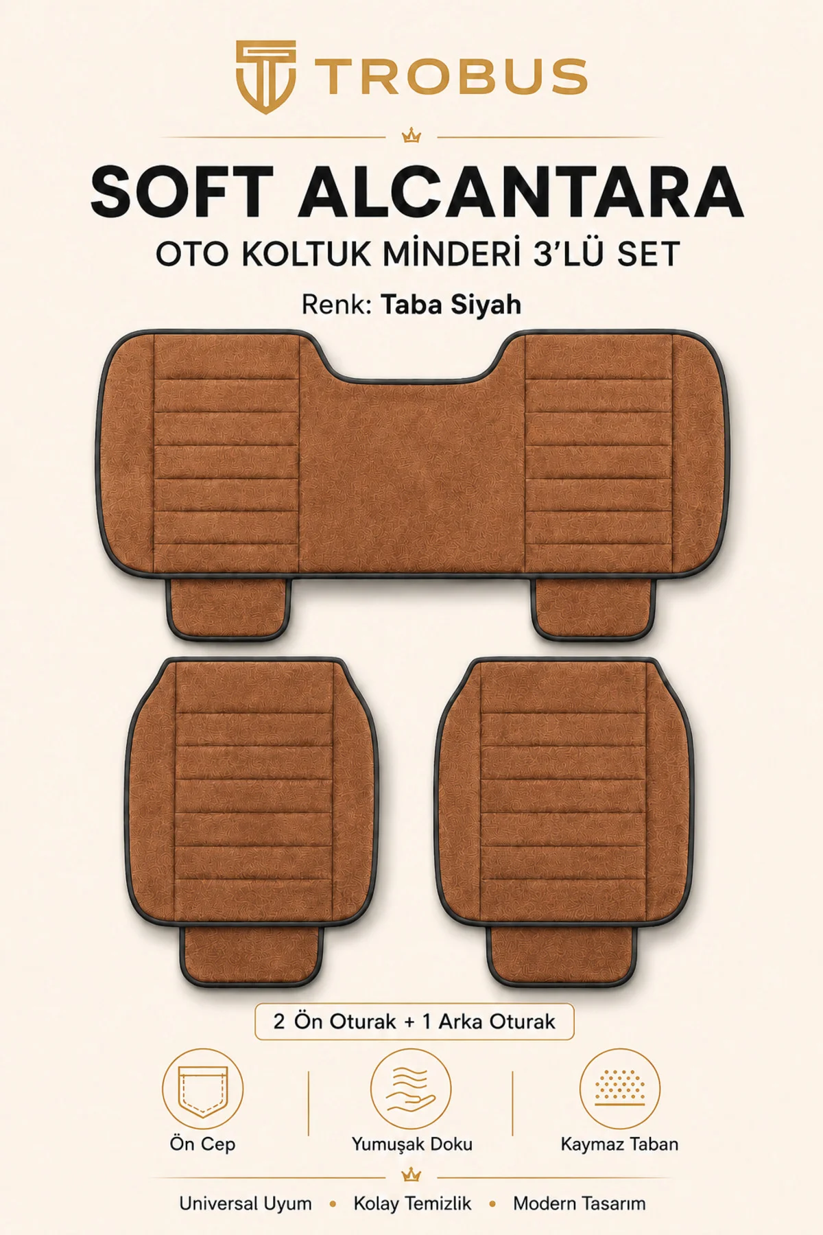 Citroen C-Elysée Alure -Active 2012-2017 Soft Alkantara 3'lü Oturak Minderi Taba Siyah Fiyatı, Yorumları ve Özellikleri