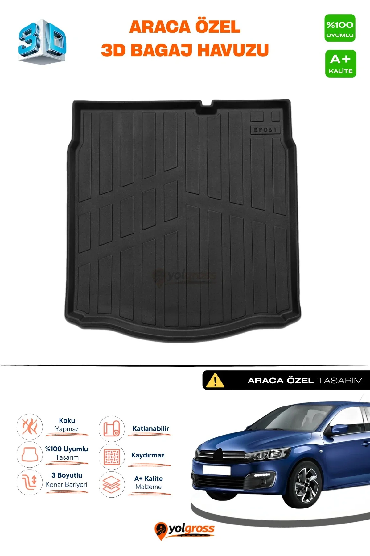 Citroen C Elysee 3D Pro Bagaj Havuzu 2012 Üzeri A+ Kalite