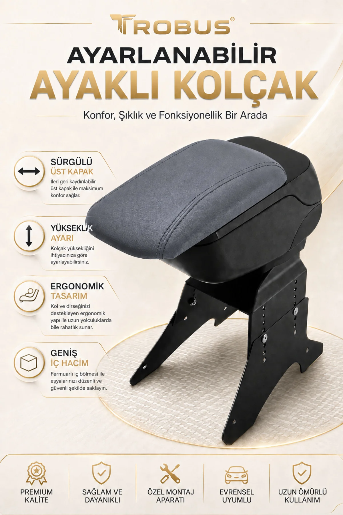 Citroen C2 2003-2009 Uyumlu Füme Ayaklı Sürgülü Kolçak Ayarlanabilir Yükseklikli Fiyatı, Yorumları ve Özellikleri