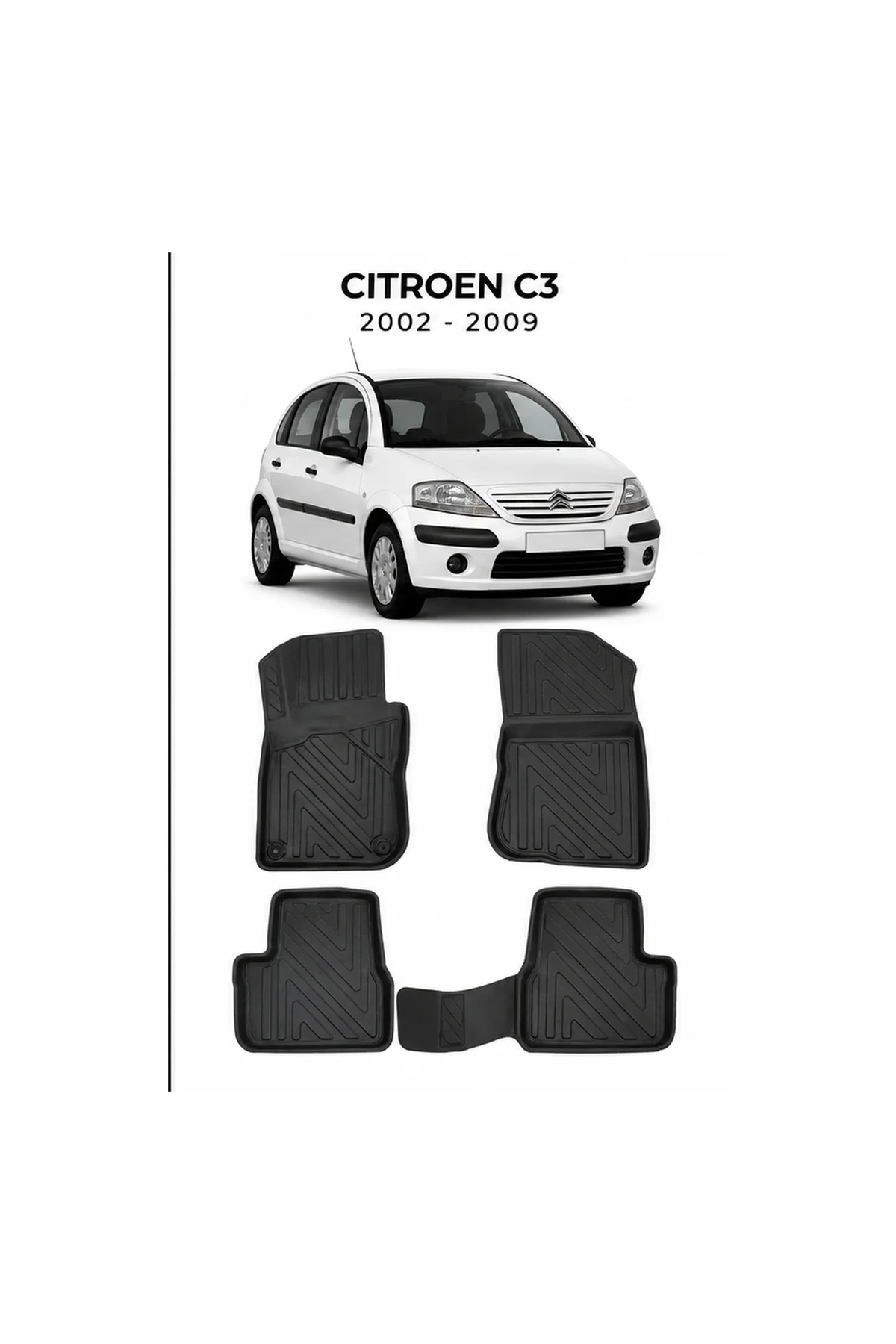 Citroen C3 2002-2009 Karbon Desenli Premium 3D Havuzlu Oto Paspas