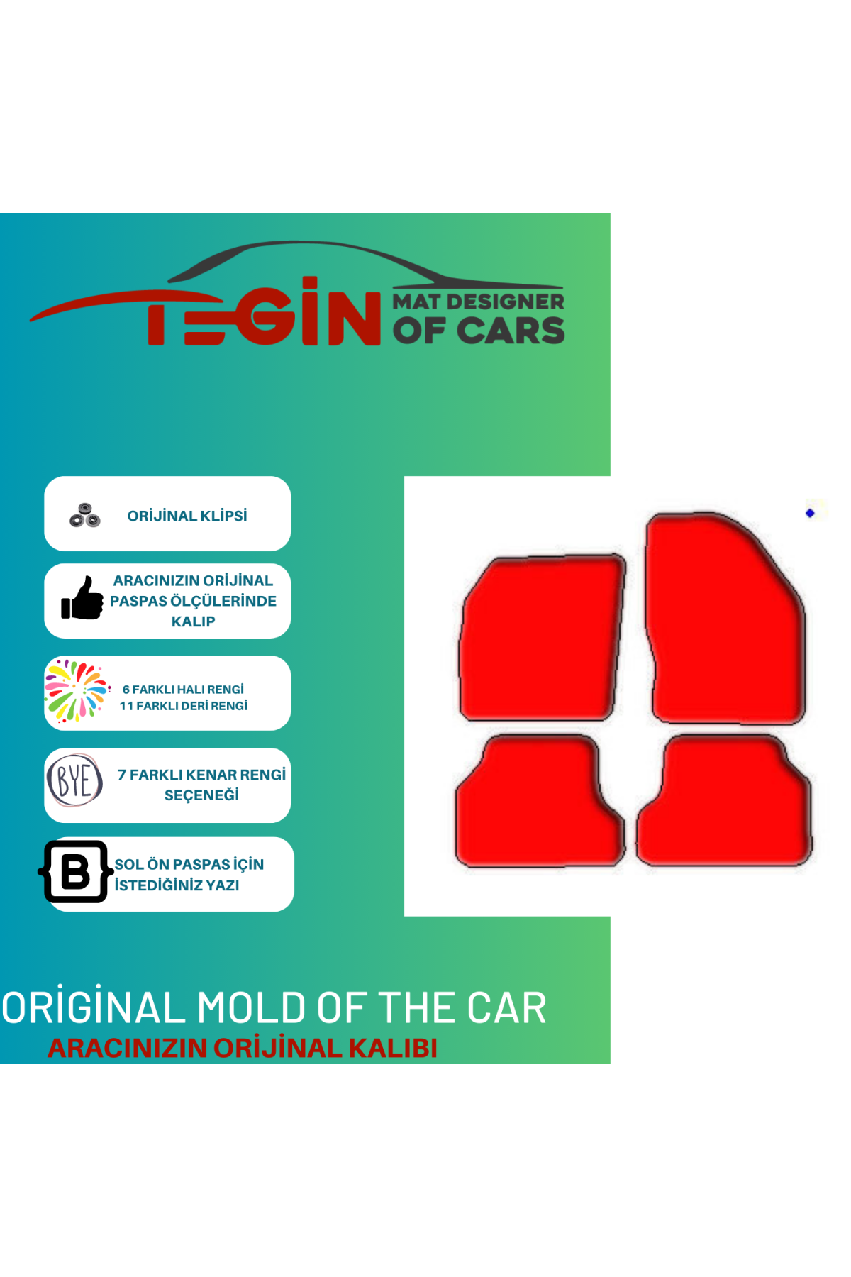 Citroen C3 2002-2009 Prime Siyah Kırmızı Deri Bej Kenar Paspas