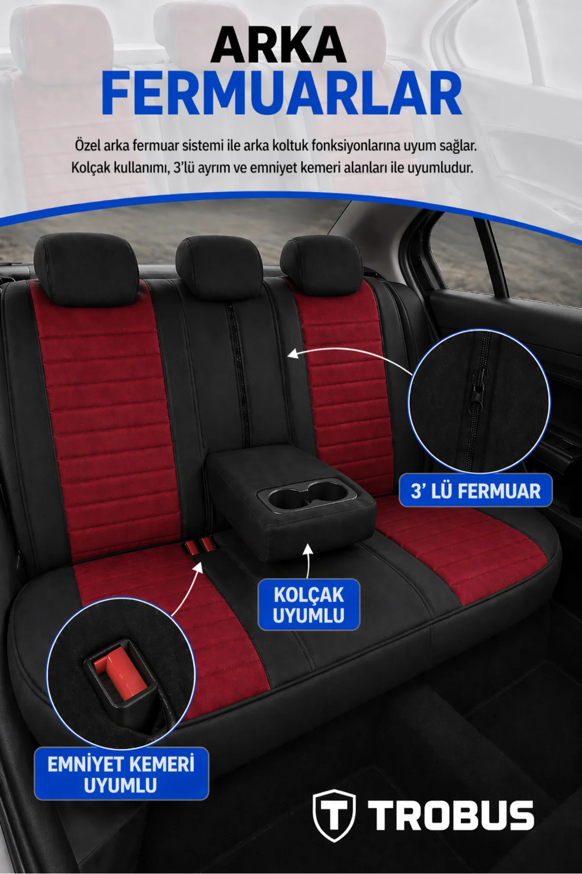 Citroen C3 2009 ve Sonrası Tay Tüyü Deri Detay Koltuk Kılıfı Prestige Line Kırmızı Siyah