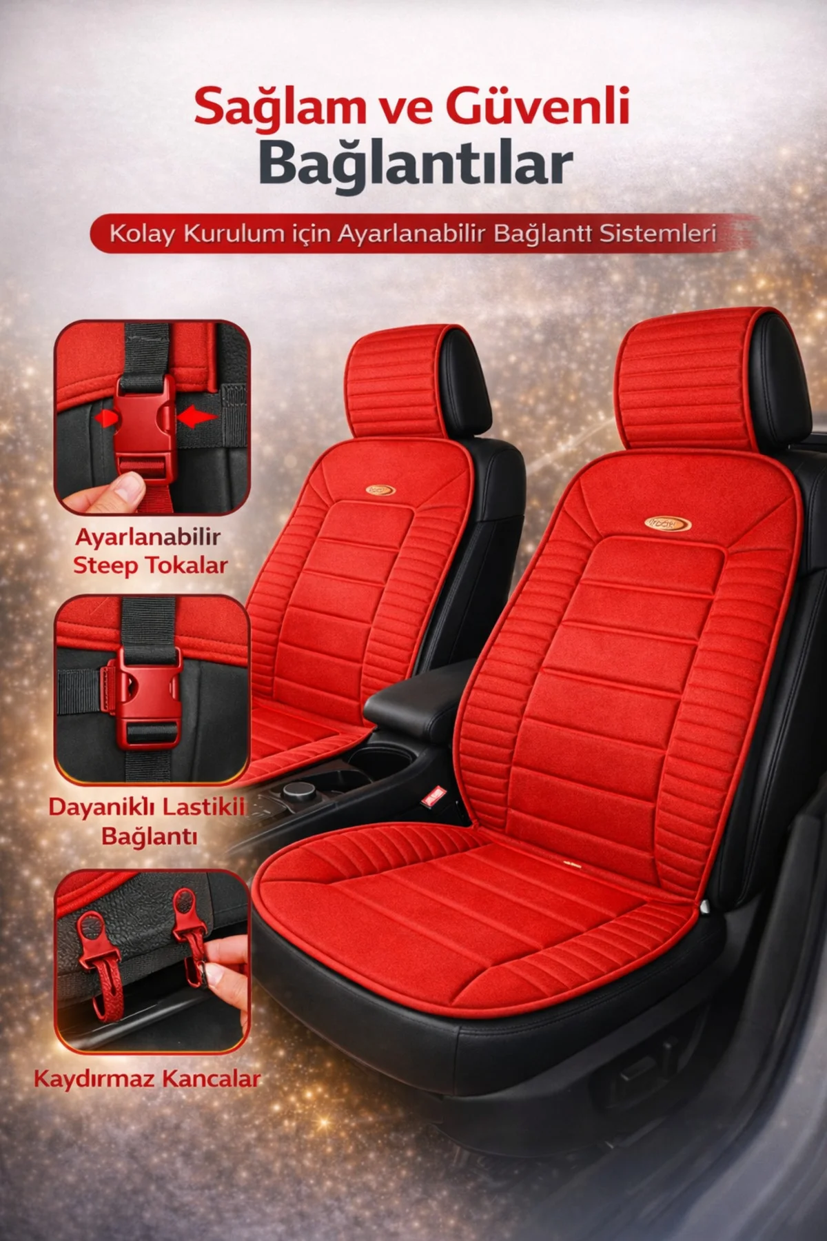 Citroen C3 2009 ve Sonrası Uyumlu Vento Serisi Kırmızı 2'li Minder Seti
