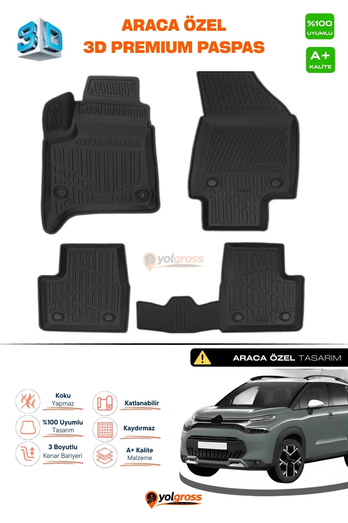 Citroen C3 Aircross Benzinli 3D Pro Havuzlu Paspas 2025 Üzeri A+ Kalite
