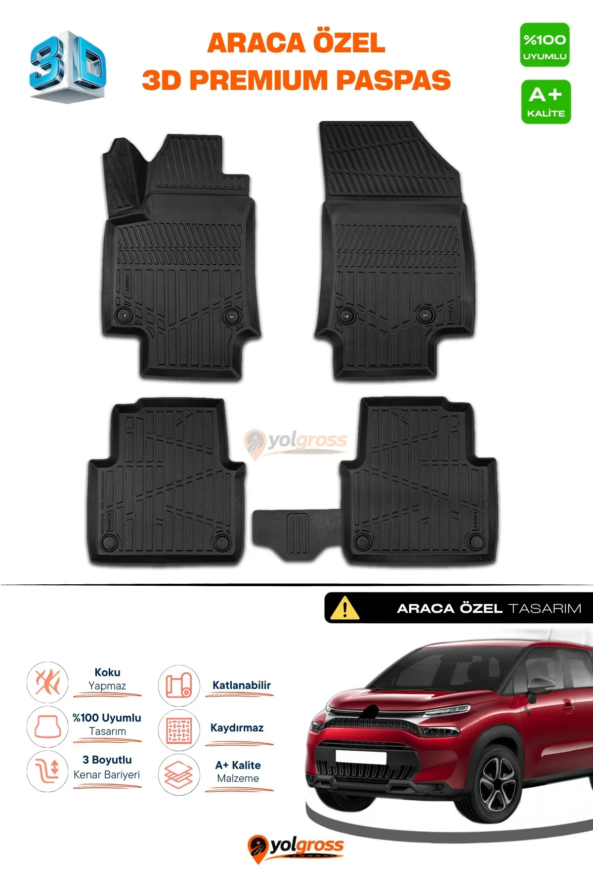 Citroen C3 Aircross 3D Pro Havuzlu Paspas 2017-2024 A+ Kalite