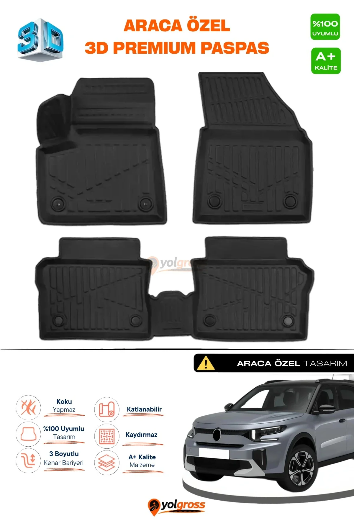 Citroen C3 Aircross Elektrikli 3D Pro Havuzlu Paspas 2025 Üzeri A+ Kalite