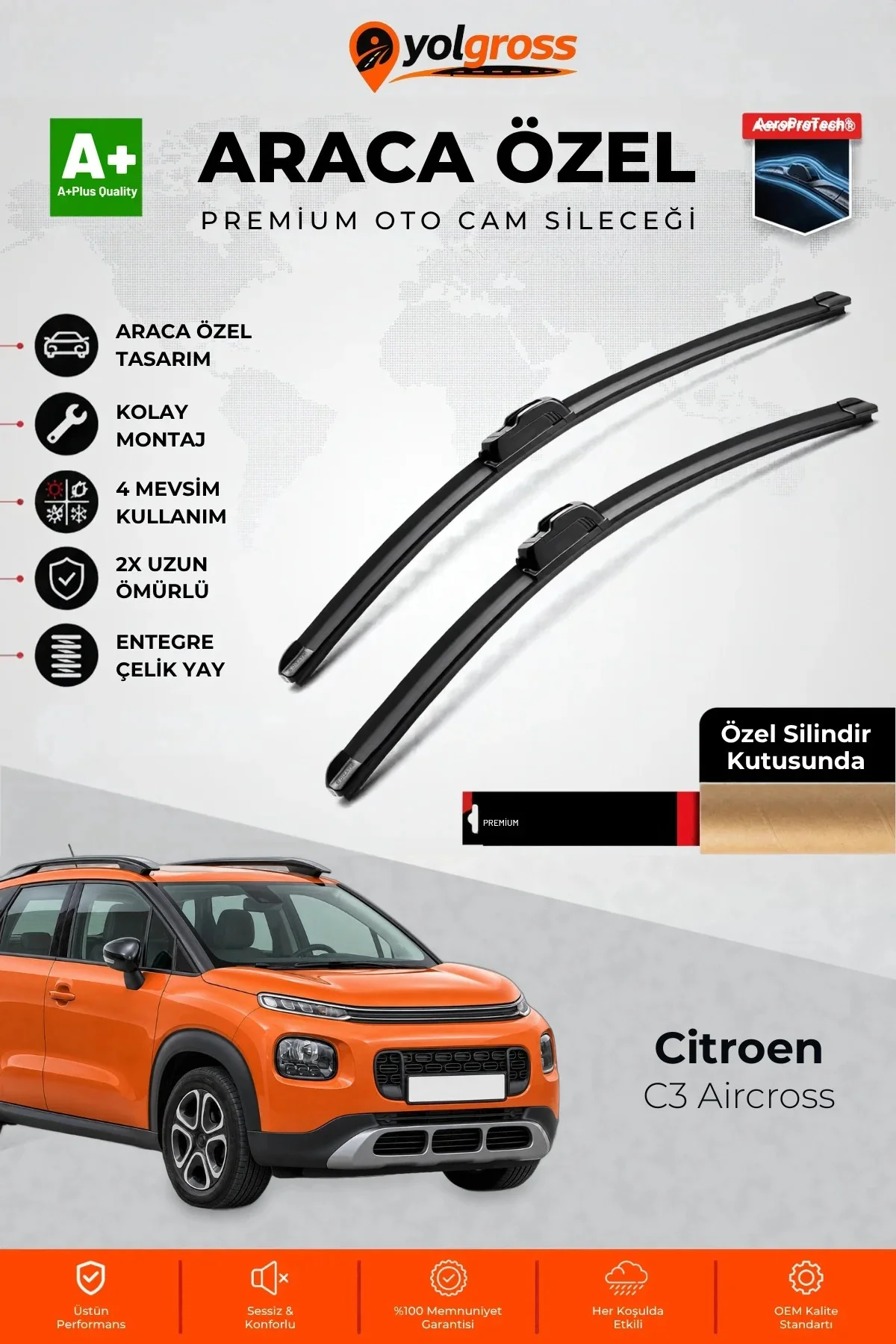 Citroen C3 Aircross Ön Cam Silecek Seti 2017-2024 Premium Araca Özel 65-40 Cm A+ Kalite