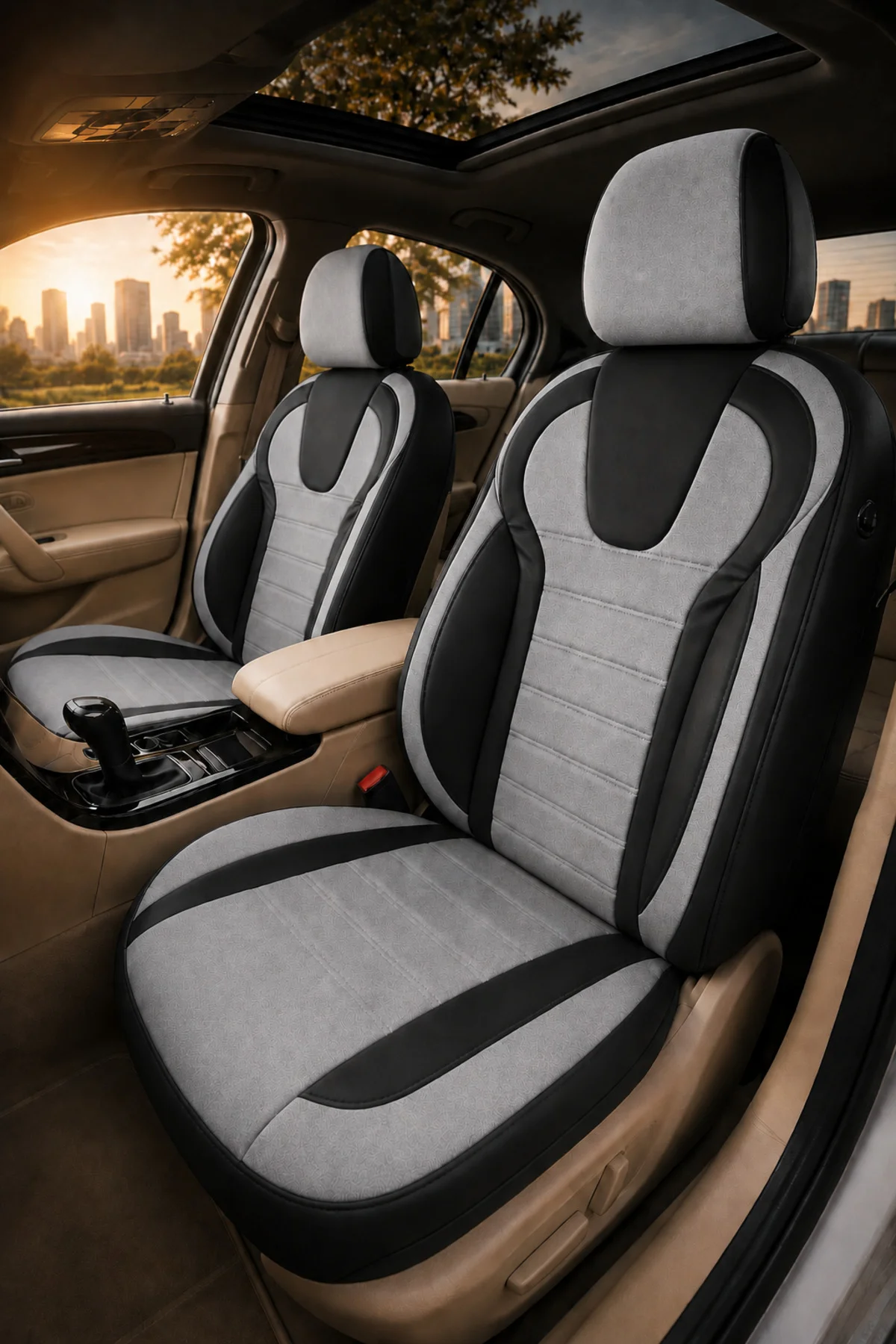 Citroen C3 Aircross 2017+ Uyumlu Monza Serisi Sport Tay Tüyü Kadife Gri Siyah Koltuk Kılıfı