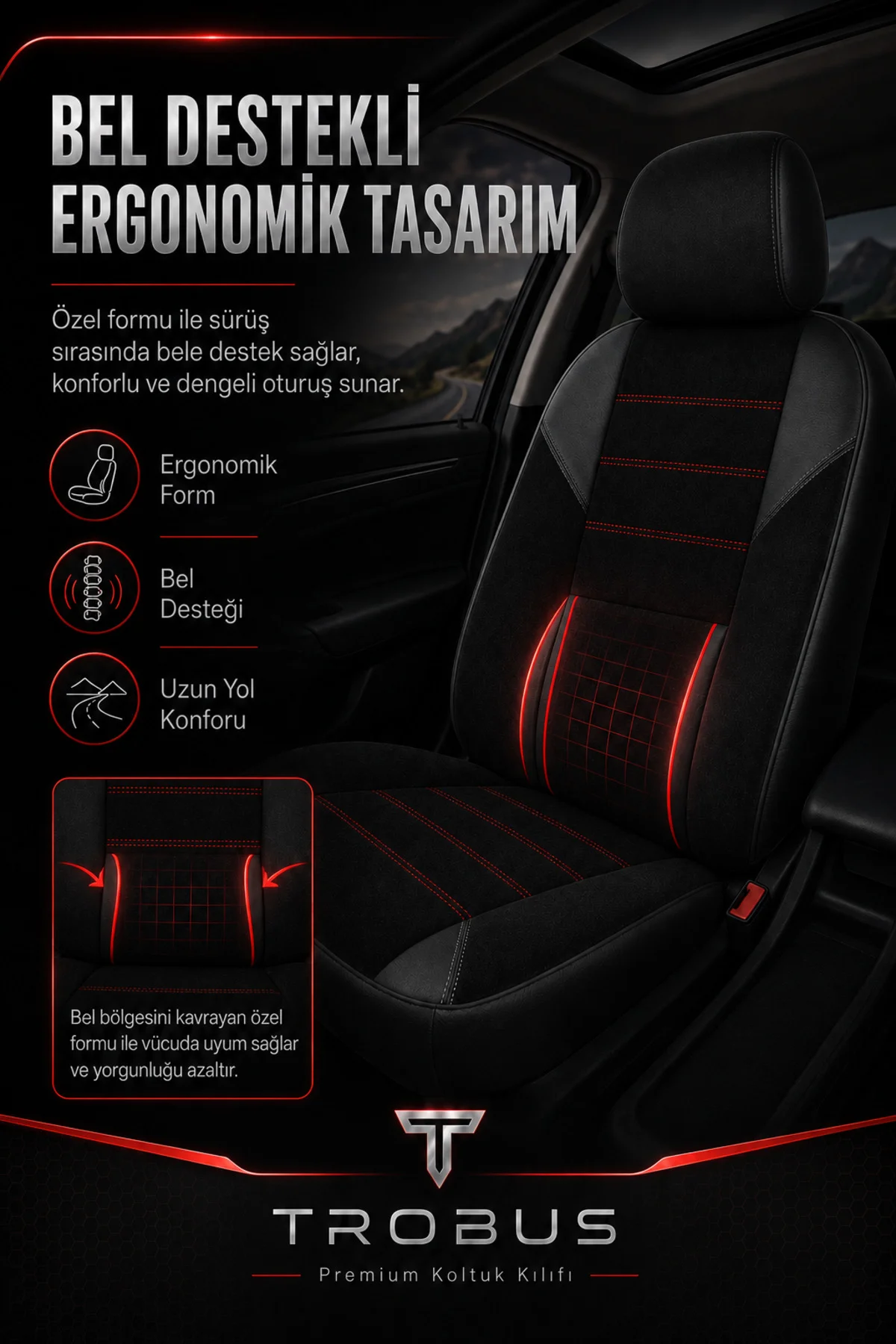 Citroen C3 Aircross 2017+ Uyumlu Nova Serisi Tay Tüyü Bel Destekli Siyah Kırmızı Fiyatı, Yorumları ve Özellikleri