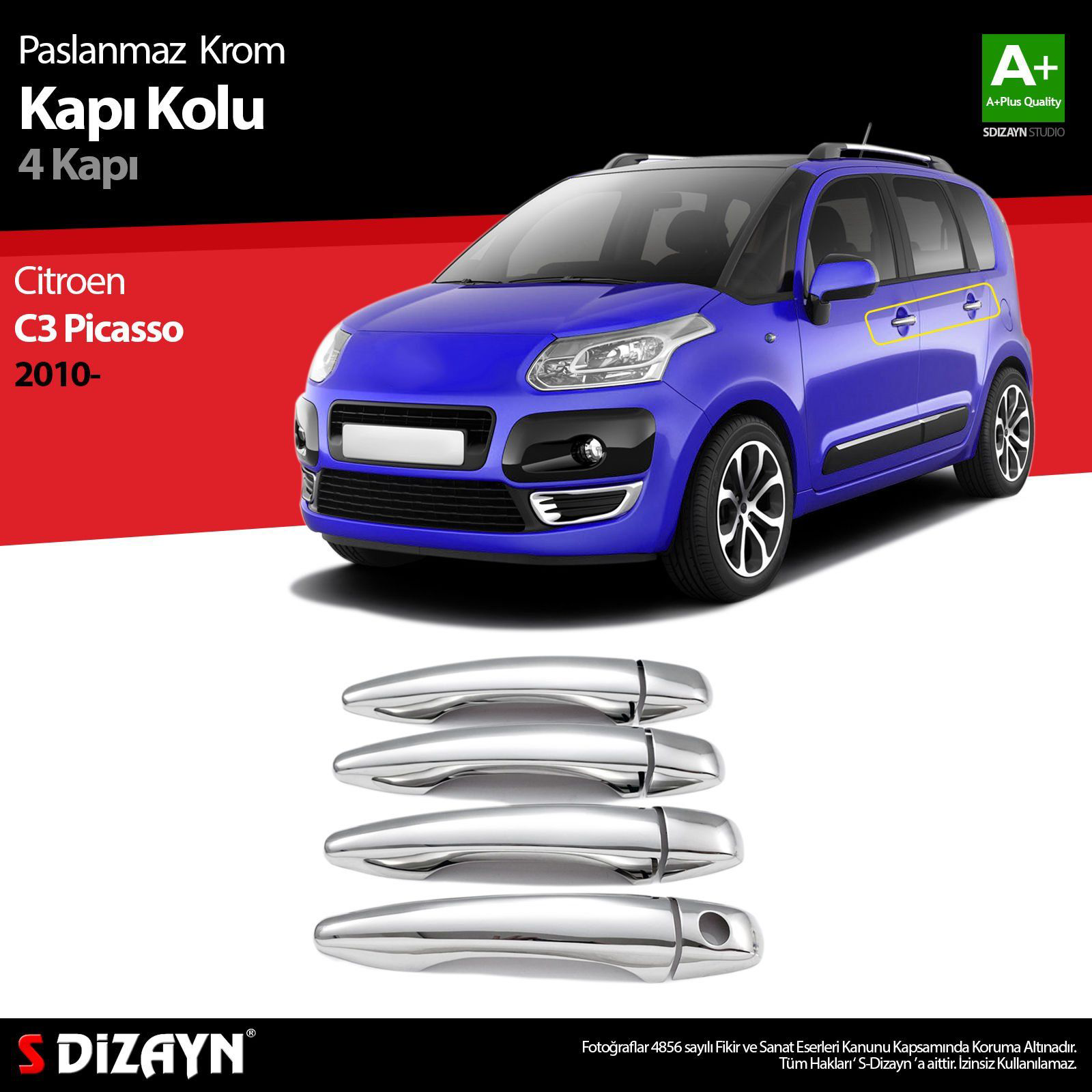 Citroen C3 Uyumlu Picasso Krom Kapı Kolu 4 Kapı 2010 Üzeri Citroen C3 Uyumlu Picasso Krom Kapı Kolu 4 Kapı 2010 Üzeri
