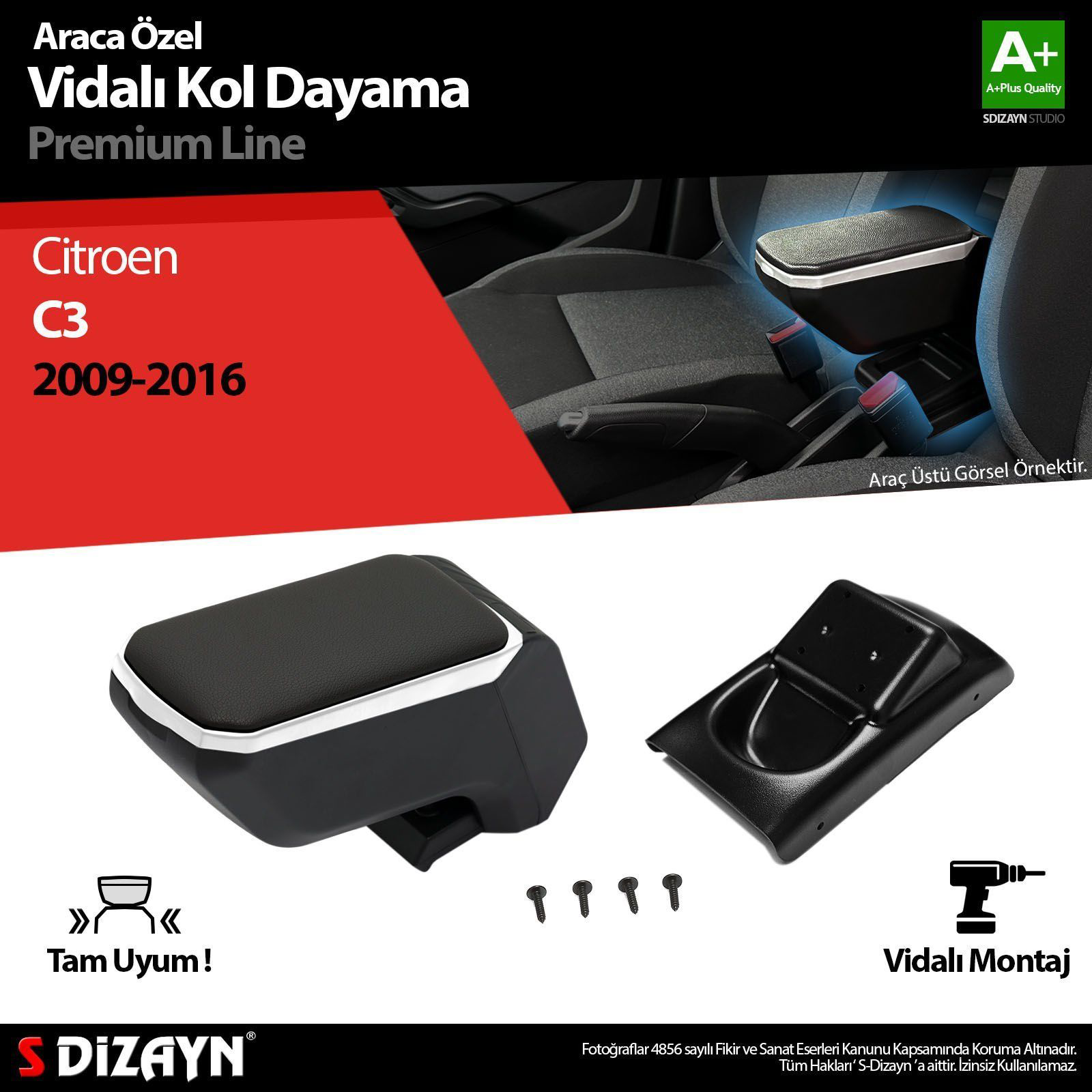 Citroen C3 Uyumlu Kol Dayama Kolçak ABS Vidalı Gri 2009-2016 A+Ka Citroen C3 Uyumlu Kol Dayama Kolçak ABS Vidalı Gri 2009-2016 A+Ka