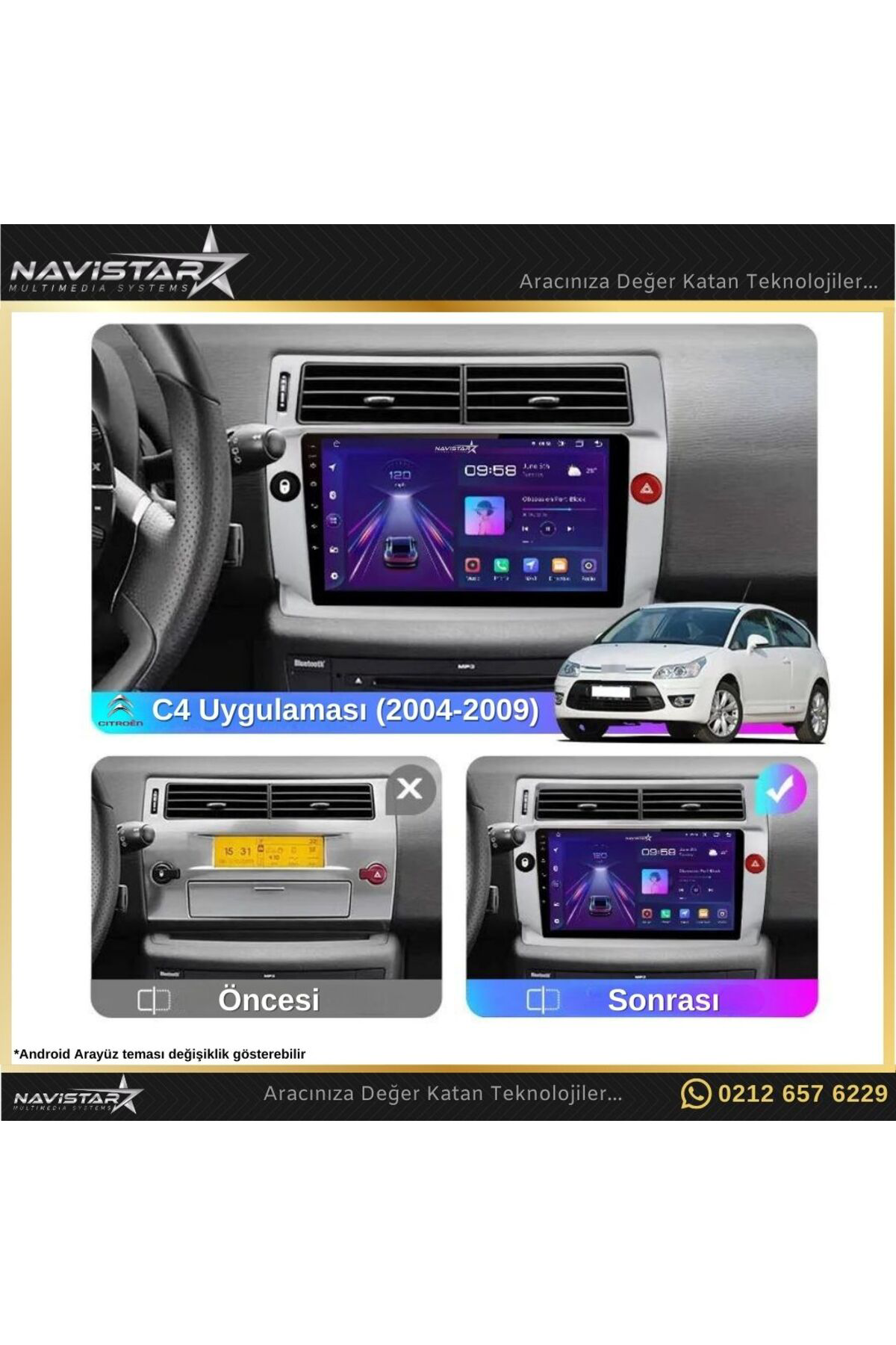 Citroen C4 2004-2009 Model 2gb 64gb Android 13 Kablosuz Carplay N