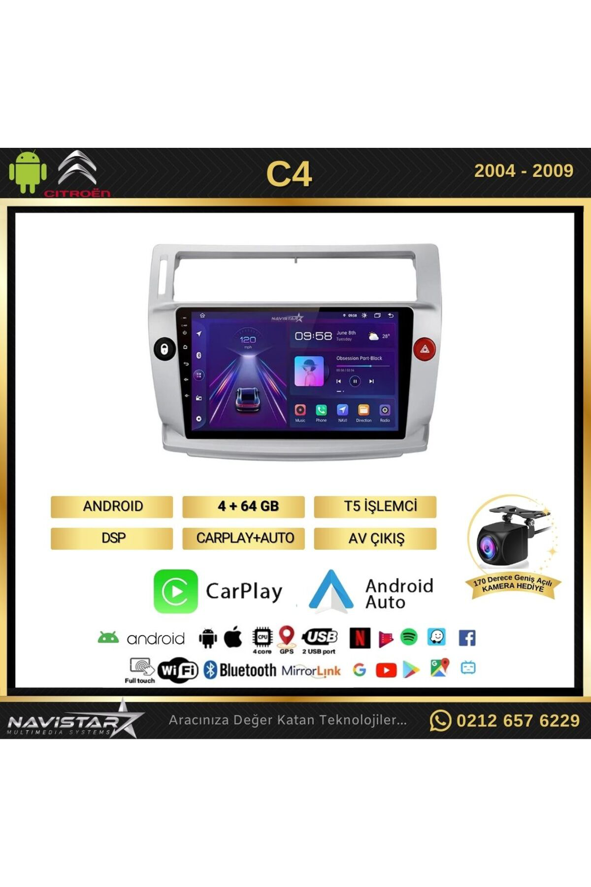 Citroen C4 2004-2009 Model 4gb 64gb Android 13 Kablosuz Carplay N Citroen C4 2004-2009 Model 4gb 64gb Android 13 Kablosuz Carplay N