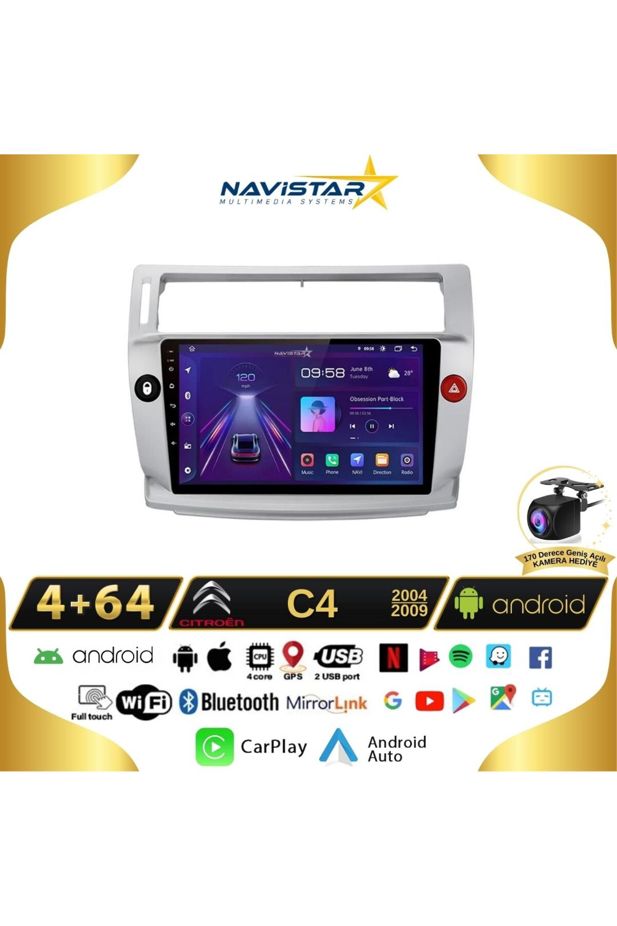 Citroen C4 2004-2009 Model 4gb 64gb Android 13 Kablosuz Carplay N Citroen C4 2004-2009 Model 4gb 64gb Android 13 Kablosuz Carplay N