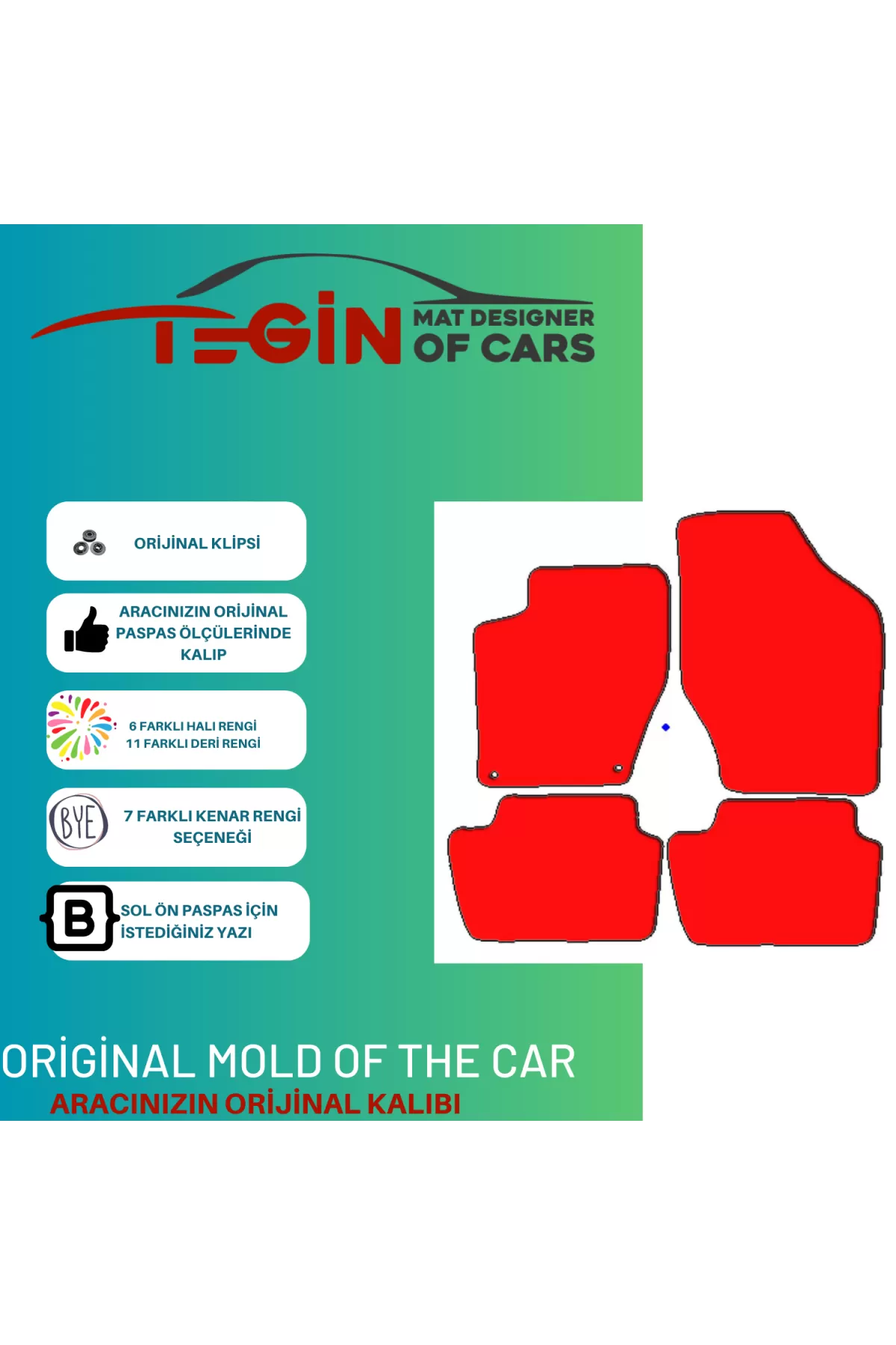 Citroen C4 2004-2010 Prime Sarı Halı Kırmızı Kenar Halı Paspas