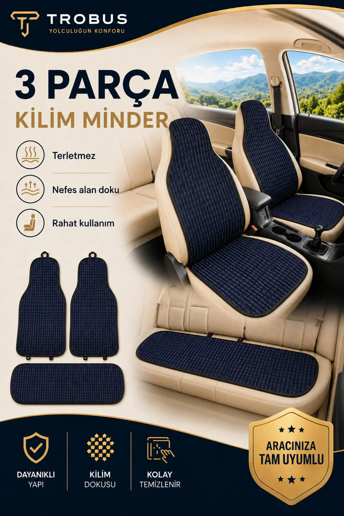 Citroen C4 2011-2018 Uyumlu Örme 3 Parça Oto Koltuk Minderi Terletmez Kaymaz Taban Lacivert - Siyah Fiyatı, Yorumları ve Özellikleri
