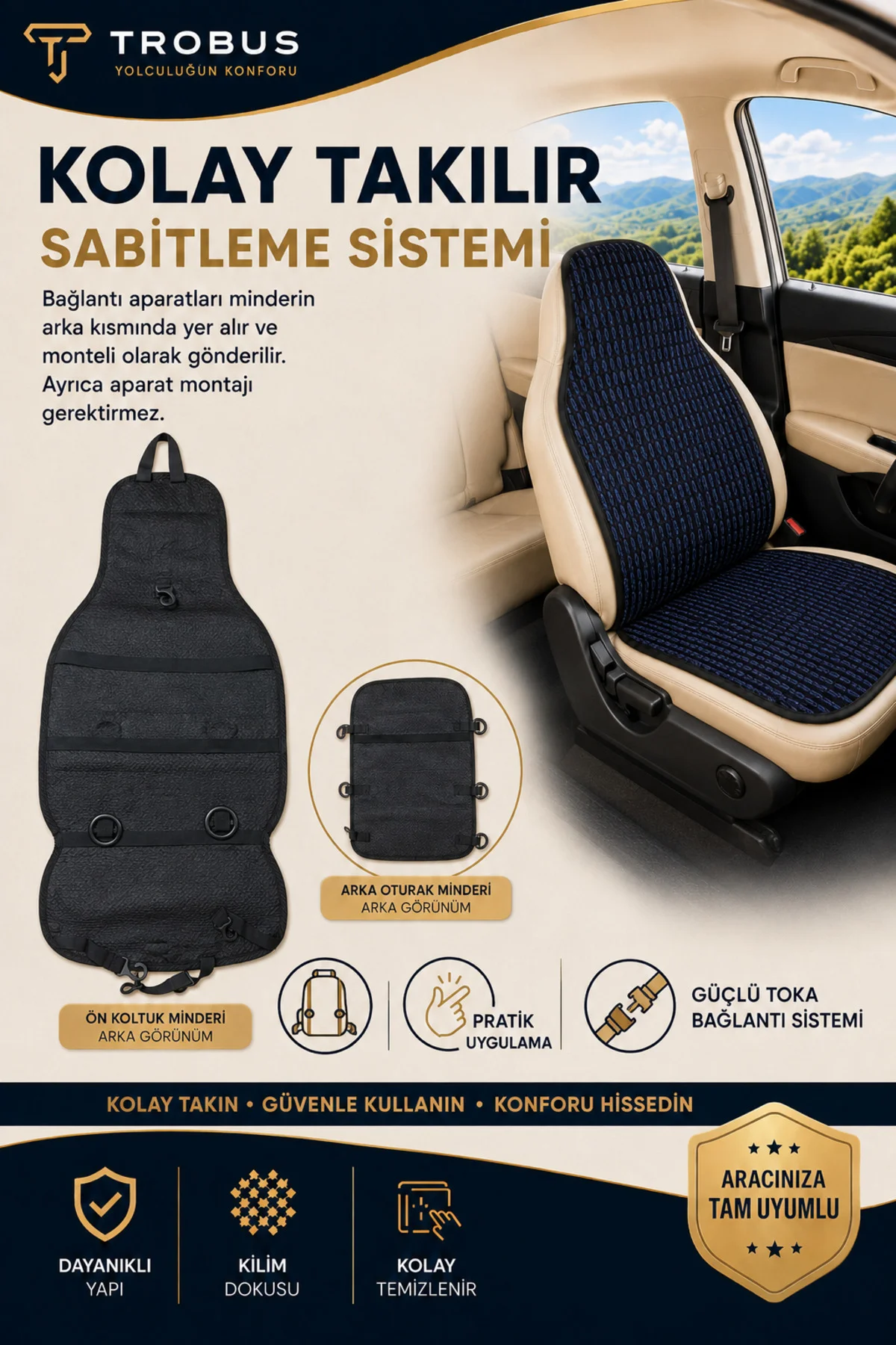 Citroen C4 2011-2018 Uyumlu Örme 3 Parça Oto Koltuk Minderi Terletmez Kaymaz Taban Lacivert - Siyah Fiyatı, Yorumları ve Özellikleri