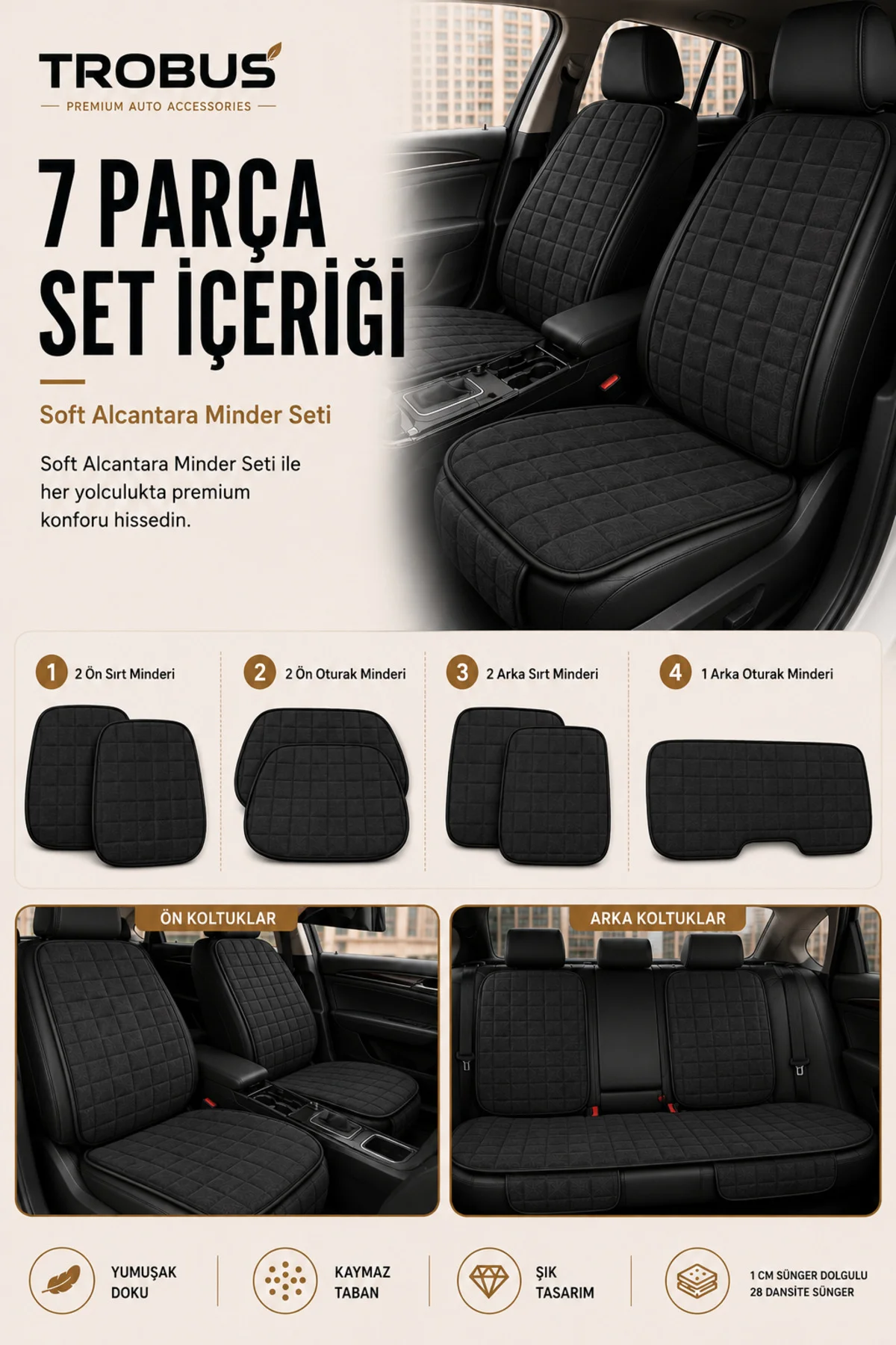 Citroen C4 2020 ve Sonrası Uyumlu Soft Alkantra 7 Parça Süet Oto Koltuk Minderi Terletmez Siyah Fiyatı, Yorumları ve Özellikleri