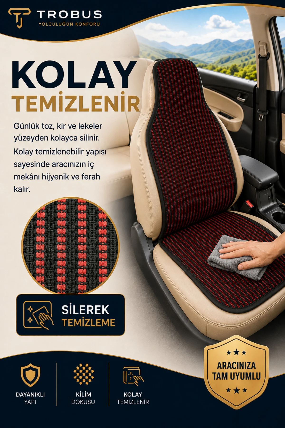 Citroen C4 2020 ve Sonrası Uyumlu Örme Kilim 3 Parça Minder Siyah Kırmızı
