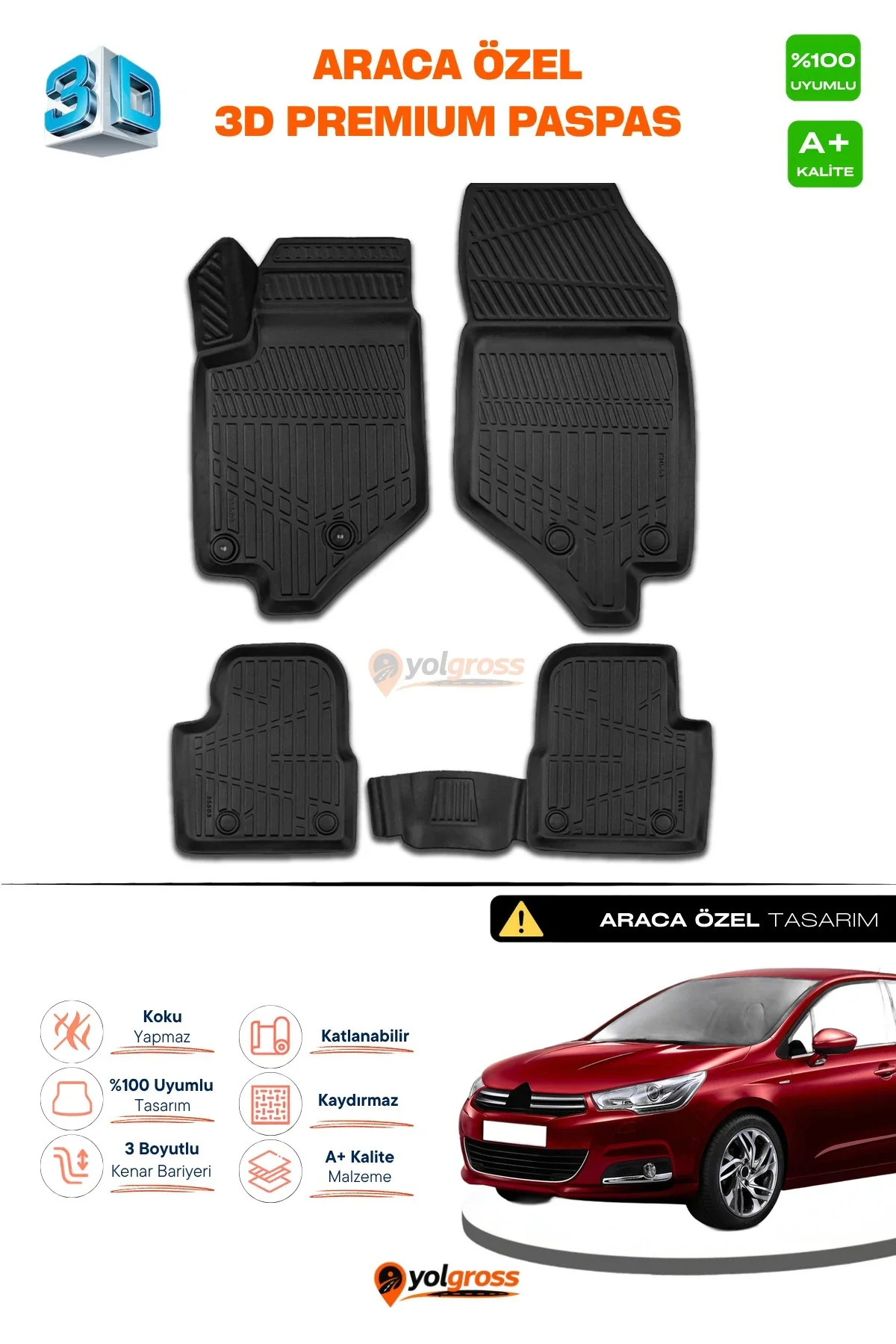 Citroen C4 3D Pro Havuzlu Paspas 2010-2018 A+ Kalite
