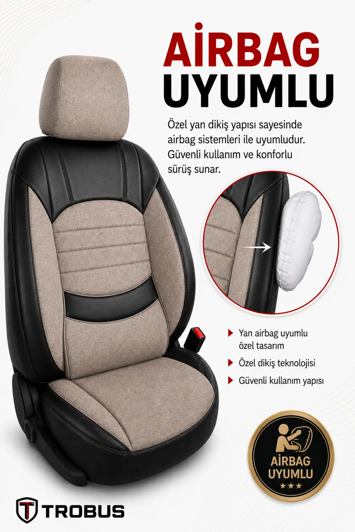 Citroen C4 Cactus 2016-2019 Uyumlu Levante Serisi Bel Destekli Keten Bej Siyah Koltuk Kılıfı