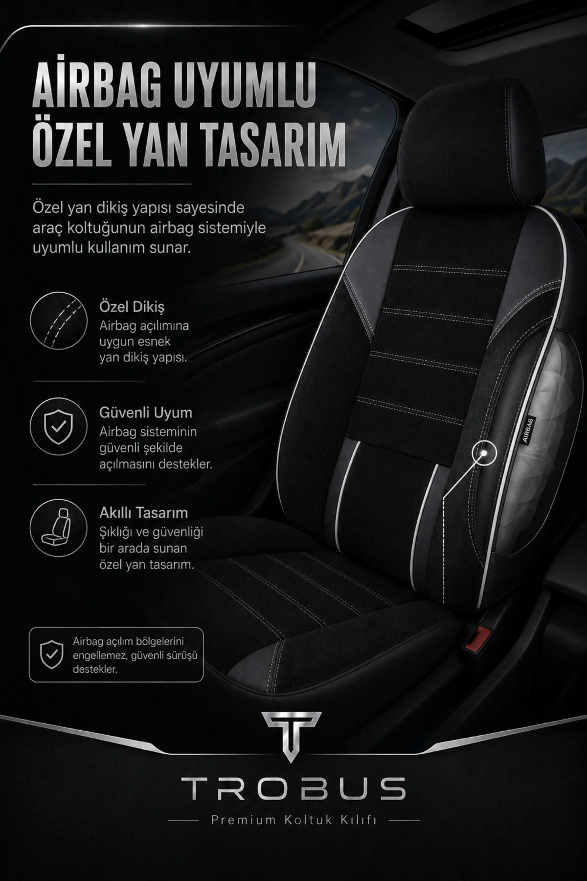 Citroen C4 Cactus 2016-2019 Uyumlu Nova Serisi Tay Tüyü Bel Destekli Siyah Beyaz Koltuk Kılıfı