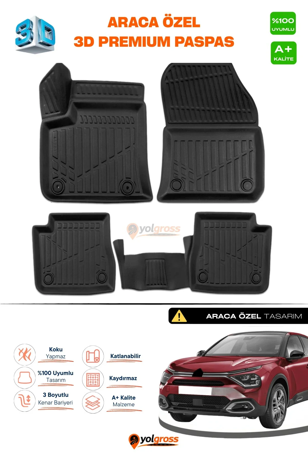 Citroen C4 Elektrikli 3D Pro Havuzlu Paspas 2022 Üzeri A+ Kalite Citroen C4 Elektrikli 3D Pro Havuzlu Paspas 2022 Üzeri A+ Kalite