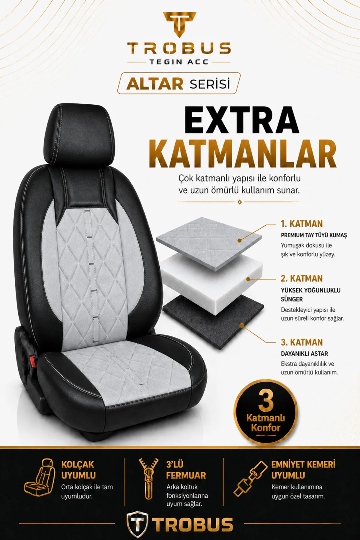 Citroen C4 X 2022+ Uyumlu Altar Serisi Tay Tüyü Gri Siyah Premium Koltuk Kılıfı
