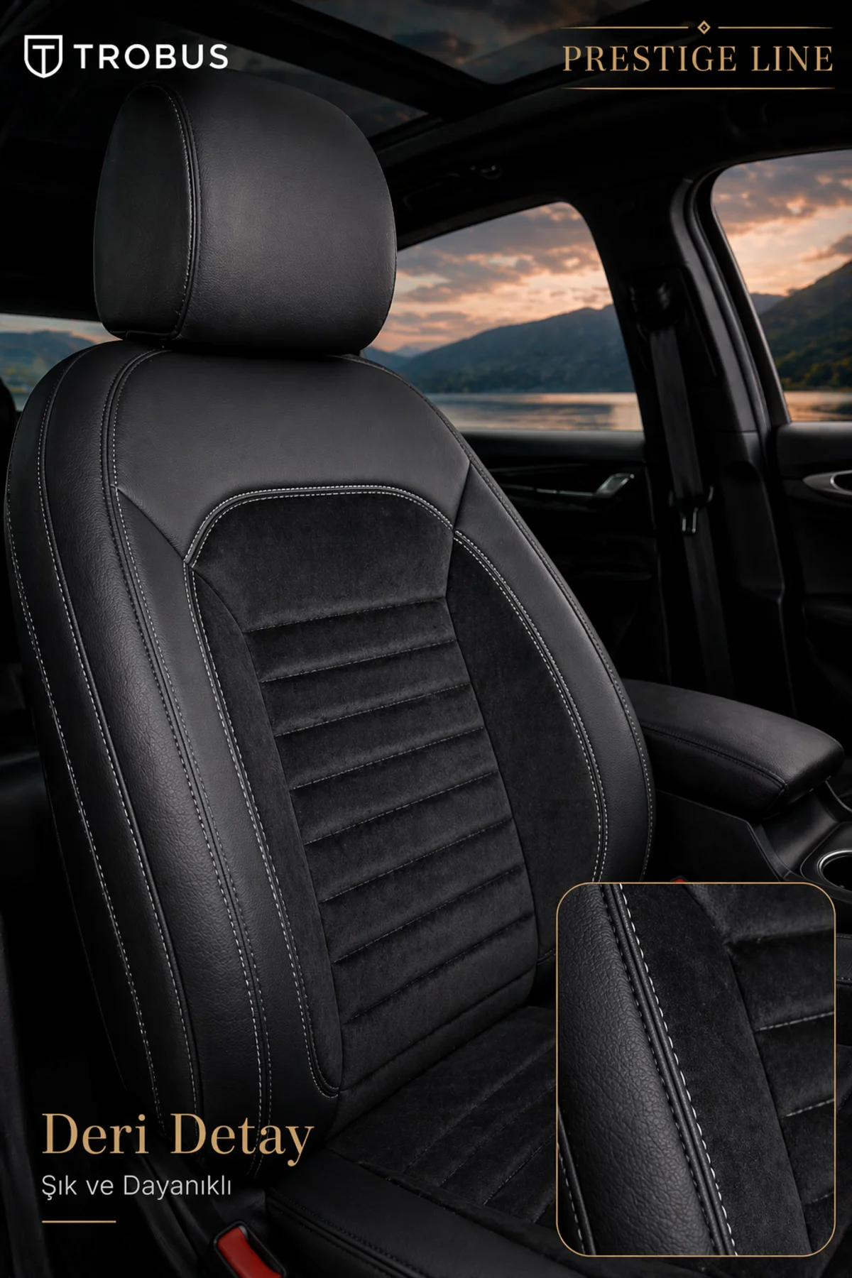 Citroen C4 X 2022 ve Sonrası Ortopedik Tay Tüyü Koltuk Kılıfı Prestige Line Siyah Beyaz