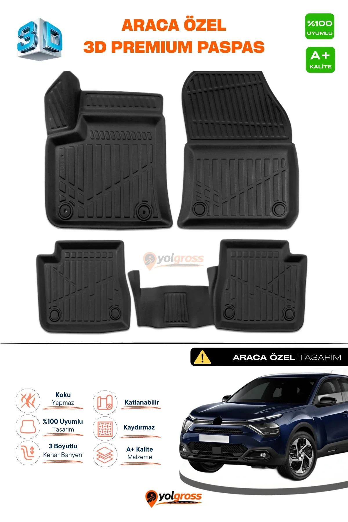 Citroen C4X Elektrikli 3D Pro Havuzlu Paspas 2023 Üzeri A+ Kalite Citroen C4X Elektrikli 3D Pro Havuzlu Paspas 2023 Üzeri A+ Kalite