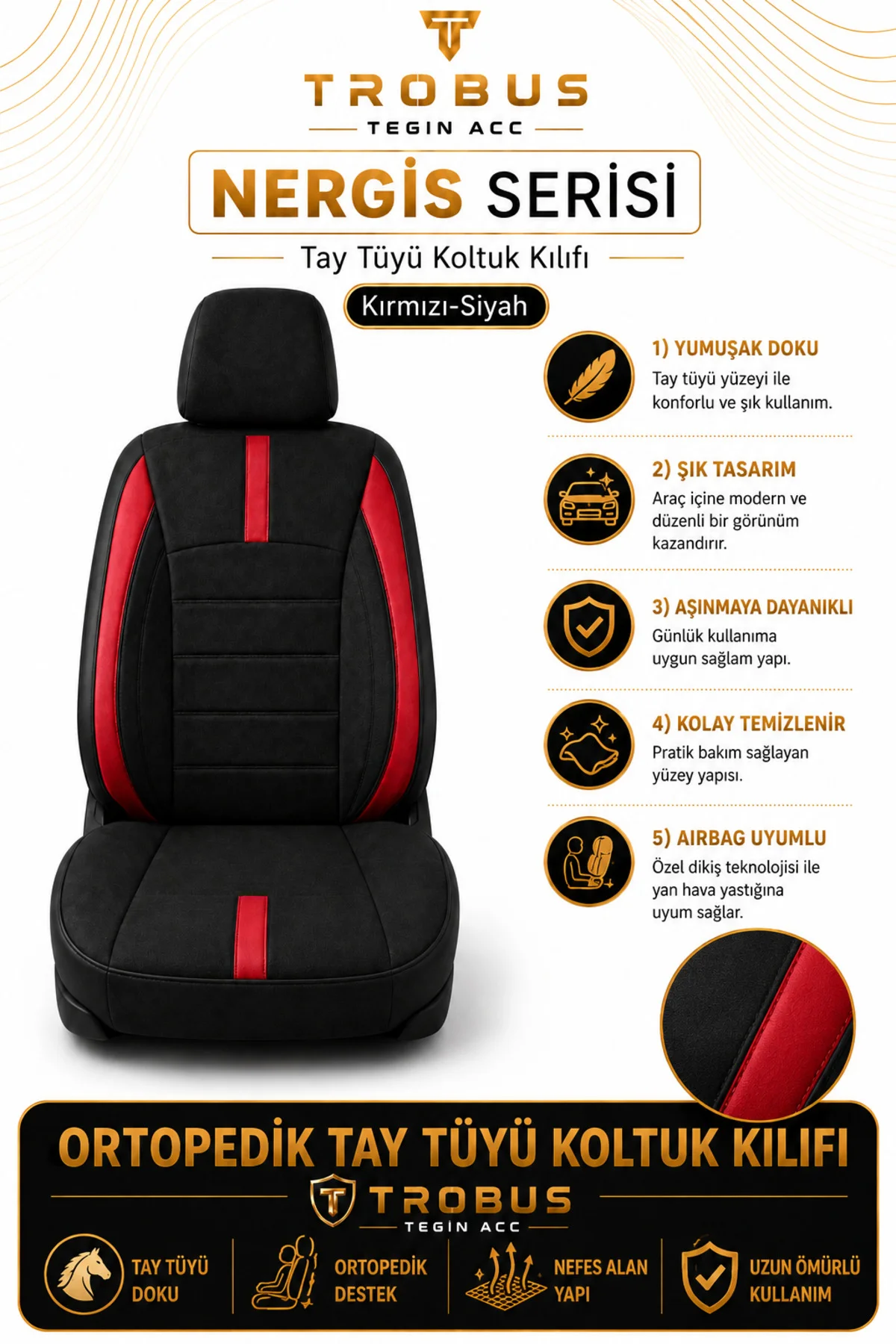 Citroen C5 2001-2008 Uyumlu Kırmızı Nergis Serisi Ortopedik Tay Tüyü 2+1 Ticari Koltuk Kılıfı Fiyatı, Yorumları ve Özellikleri