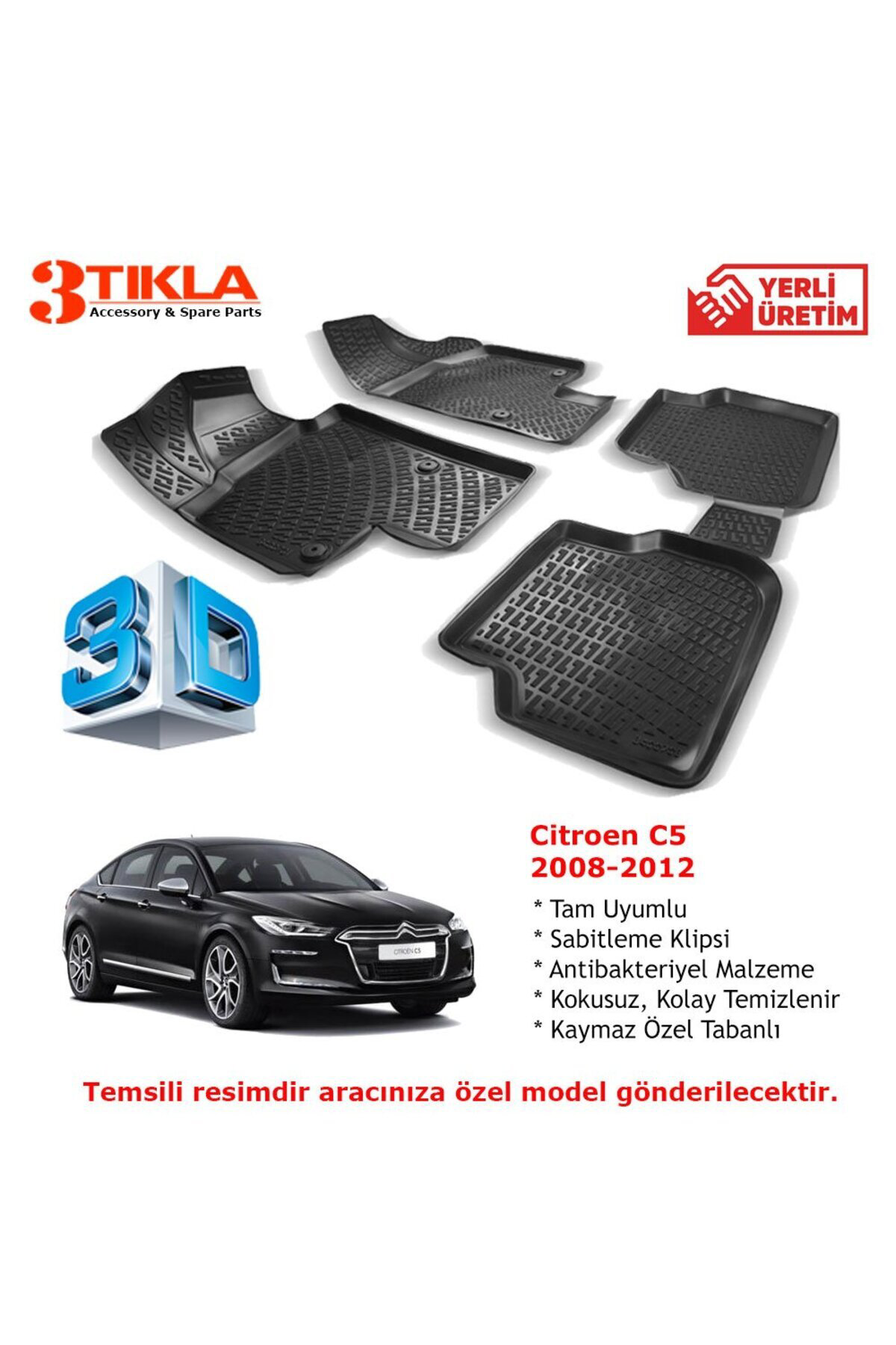 Citroen C5 2008-2012 Premium 3D Havuzlu Paspas Seti