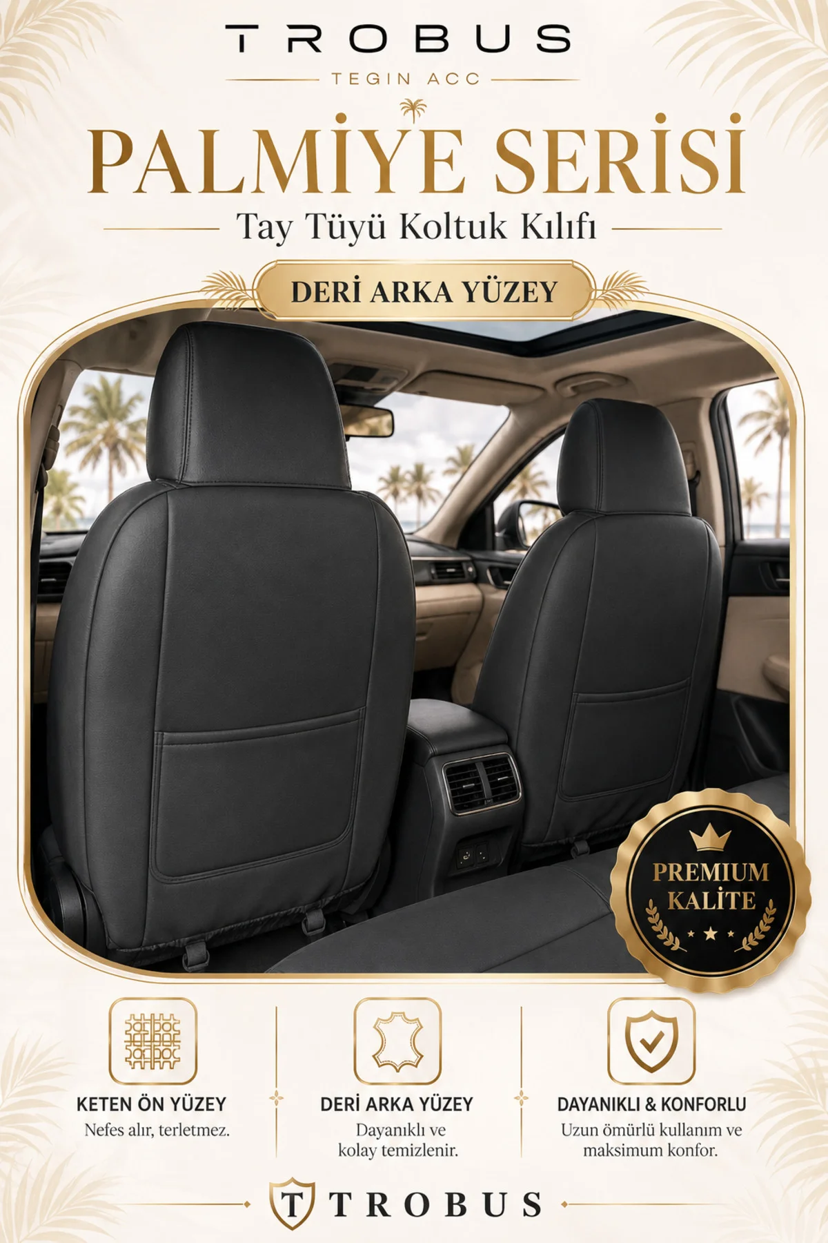 Citroen C5 2008-2017 Uyumlu Palmiye Serisi Siyah Beyaz Bel Destekli Tay Tüyü Koltuk Kılıfı