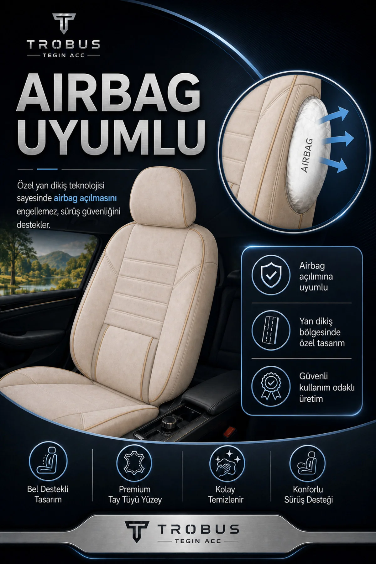 Citroen C5 2008-2017 Uyumlu Nova Serisi Tay Tüyü Bel Destekli Bej Premium Koltuk Kılıfı Fiyatı, Yorumları ve Özellikleri