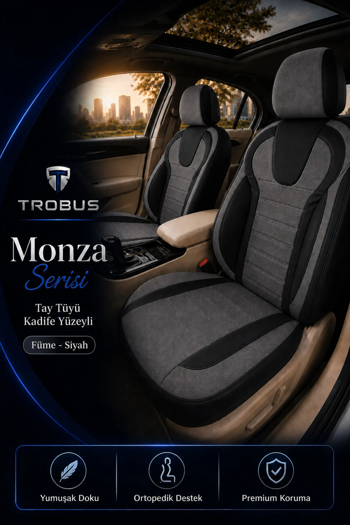 Citroen C5 2008-2017 Uyumlu Monza Serisi Sport Tay Tüyü Kadife Füme Siyah Koltuk Kılıfı Citroen C5 2008-2017 Uyumlu Monza Serisi Sport Tay Tüyü Kadife Füme Siyah Koltuk Kılıfı