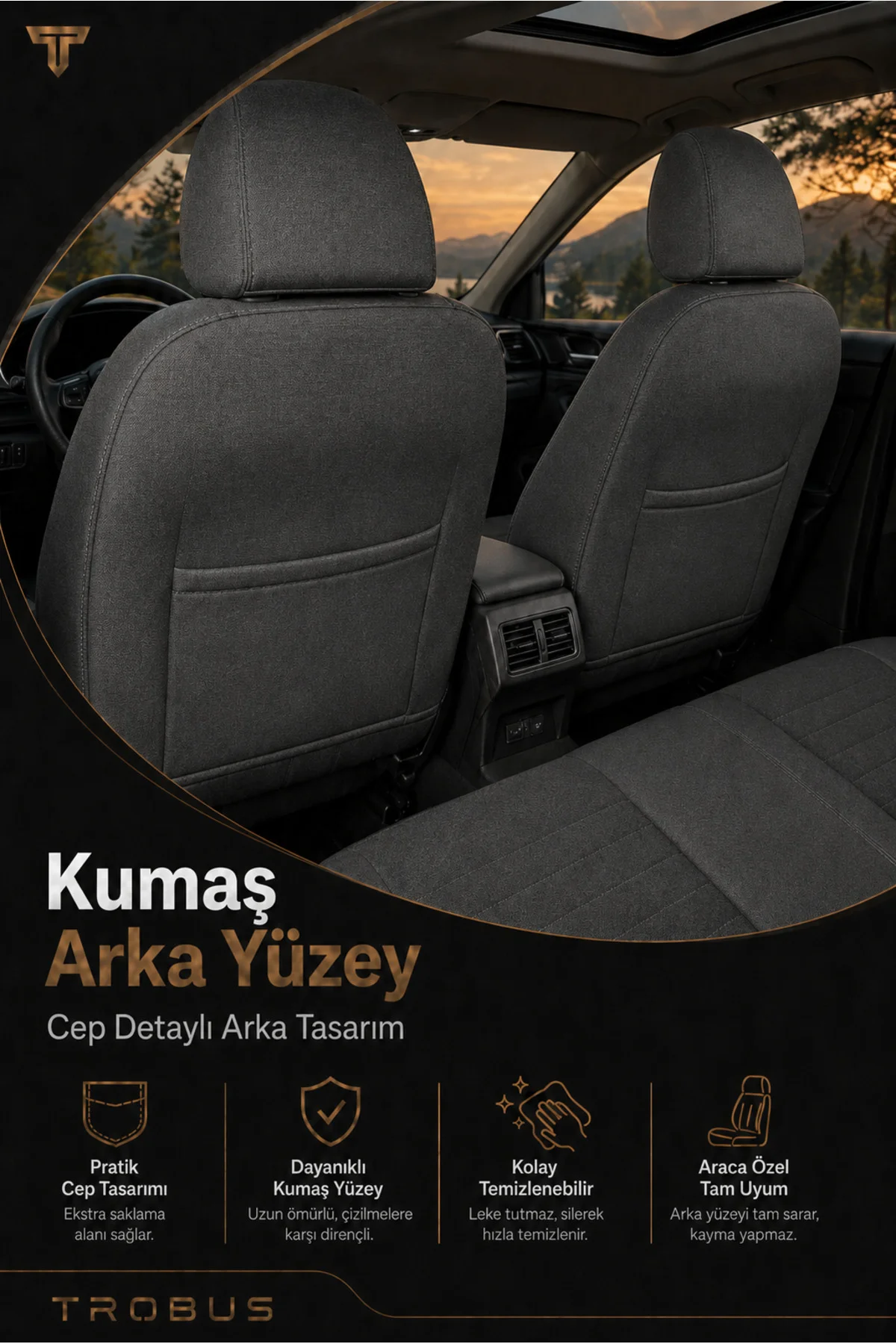 Citroen C5 2008-2017 Uyumlu Levante Serisi Bel Destekli Keten Füme Koltuk Kılıfı