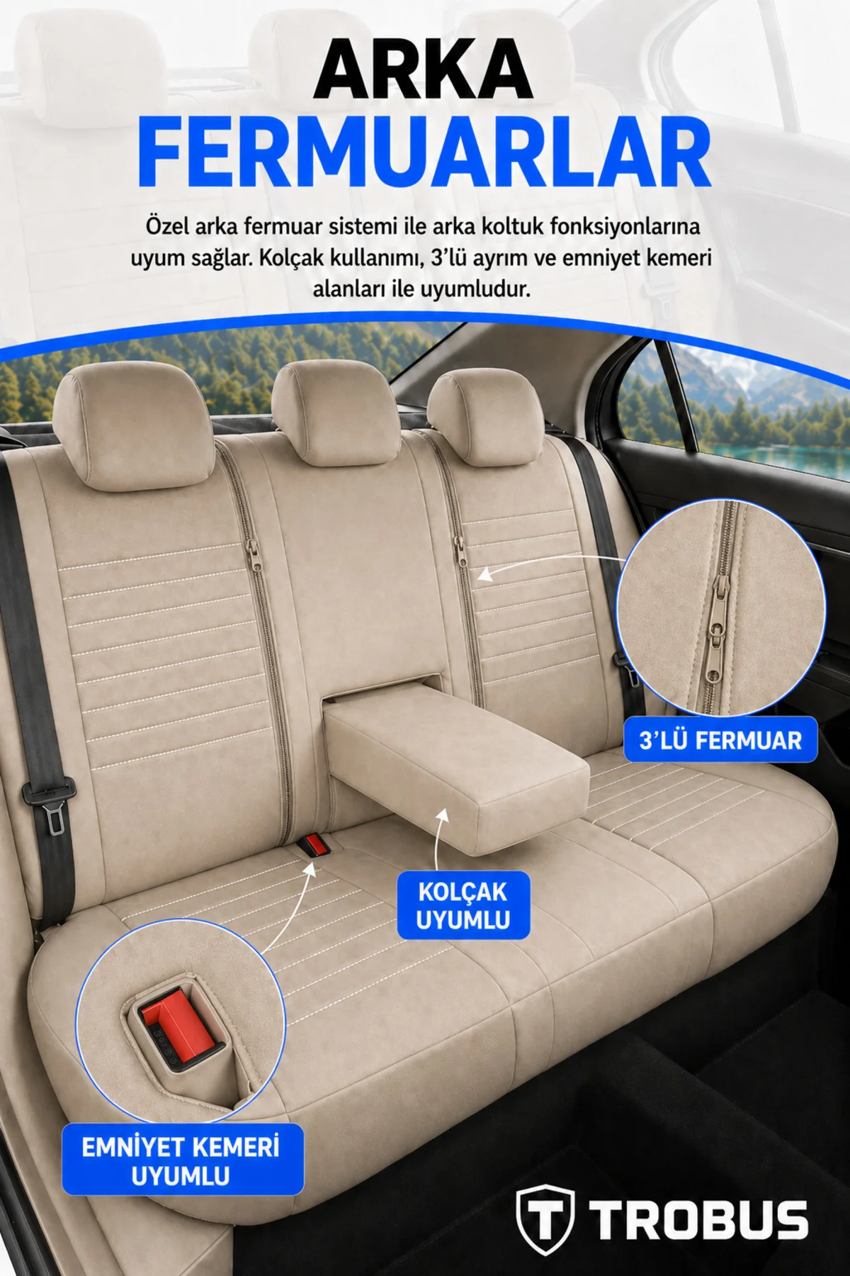 Citroen C5 2008-2017 Uyumlu Apex Serisi Tay Tüyü Bel Destekli Bej Premium Koltuk Kılıfı