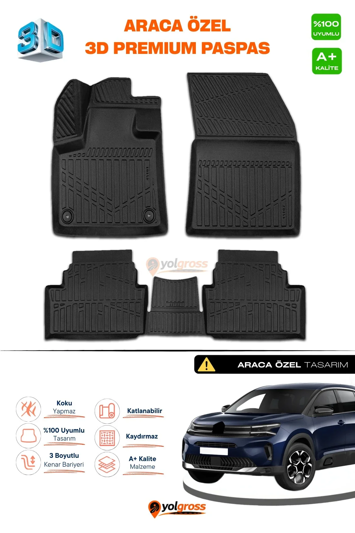 Citroen C5 Aircross 3D Pro Havuzlu Paspas 2017-2025 A+ Kalite Citroen C5 Aircross 3D Pro Havuzlu Paspas 2017-2025 A+ Kalite