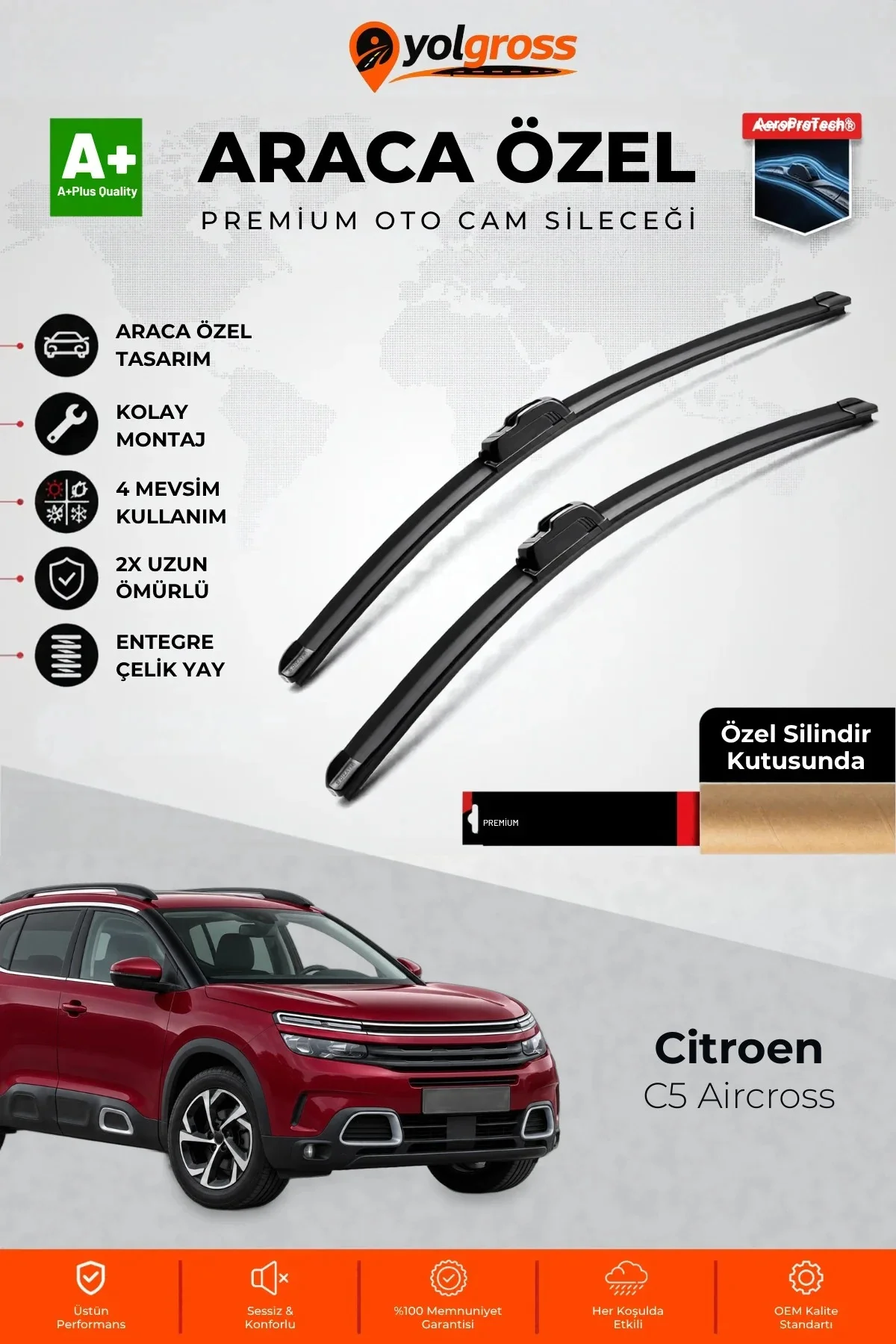 Citroen C5 Aircross Ön Cam Silecek Seti 2017-2024 Premium Araca Özel 70-40 Cm A+ Kalite