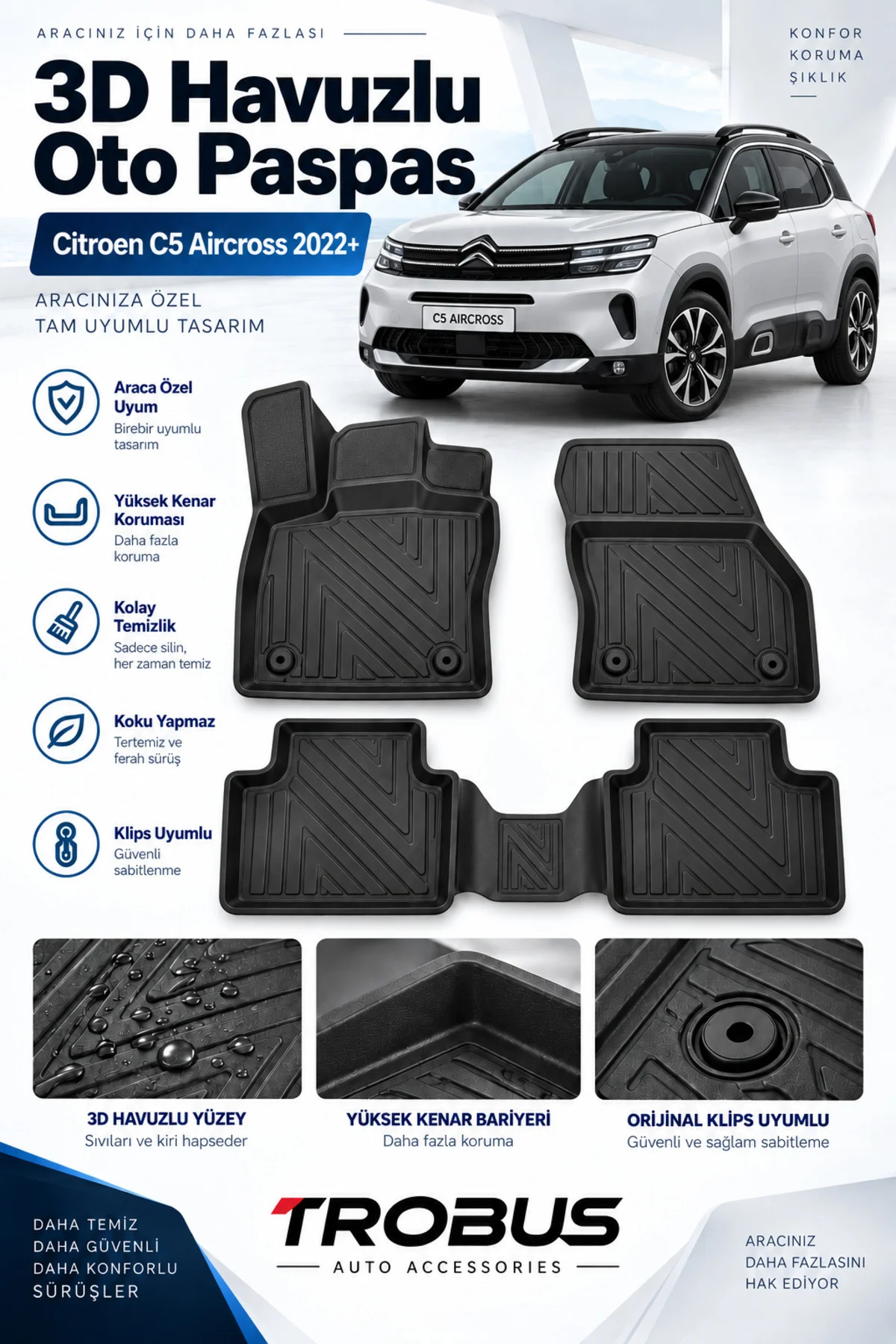 Citroen C5 Aircross 2022-2025 Karbon Desenli Premium 3D Havuzlu Oto Paspas Citroen C5 Aircross 2022-2025 Karbon Desenli Premium 3D Havuzlu Oto Paspas