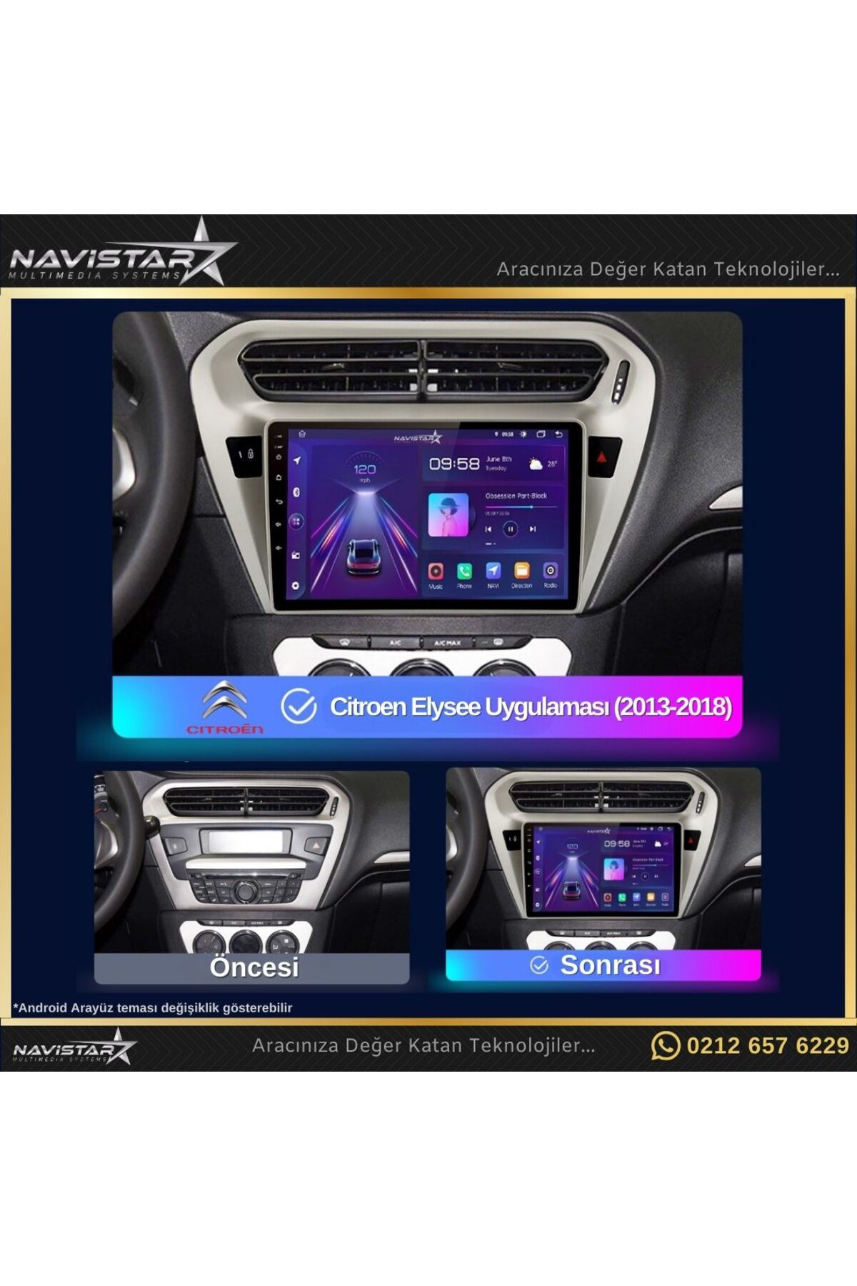 Citroen Elysee 2 64gb Kablosuz Carplay 2013-2018 Android 13 Navigasyon Multimedya Sistemi